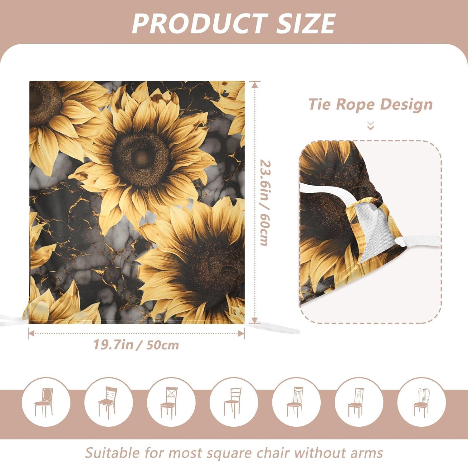 ALAZA Sunflowers Marble Chair Back Cover Set of 6, Washable Reusable Removable Chair Slipcovers Decorative Chair Cover for Home Kitchen Wedding Party