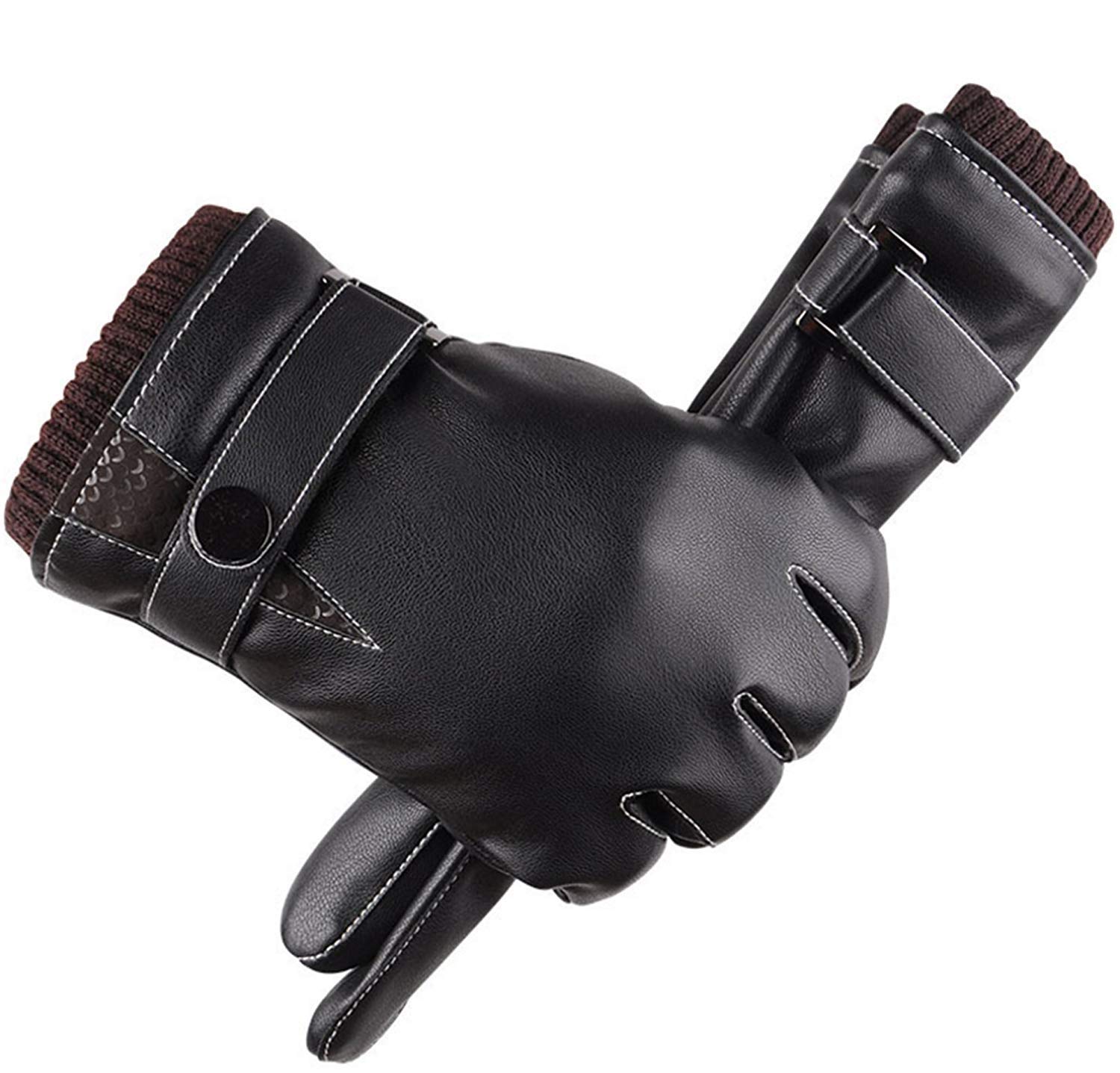 Unisex-Rękawiczki Dla Dorosłych Rękawiczki Męskie Zimowe Rękawiczki Outdoor Screen Touch Ciepłe Nowoczesne Casual Faux Leather Zimowe Ciepłe Rękawiczki Dla Męskich Rękawic Motocyklowych/Black