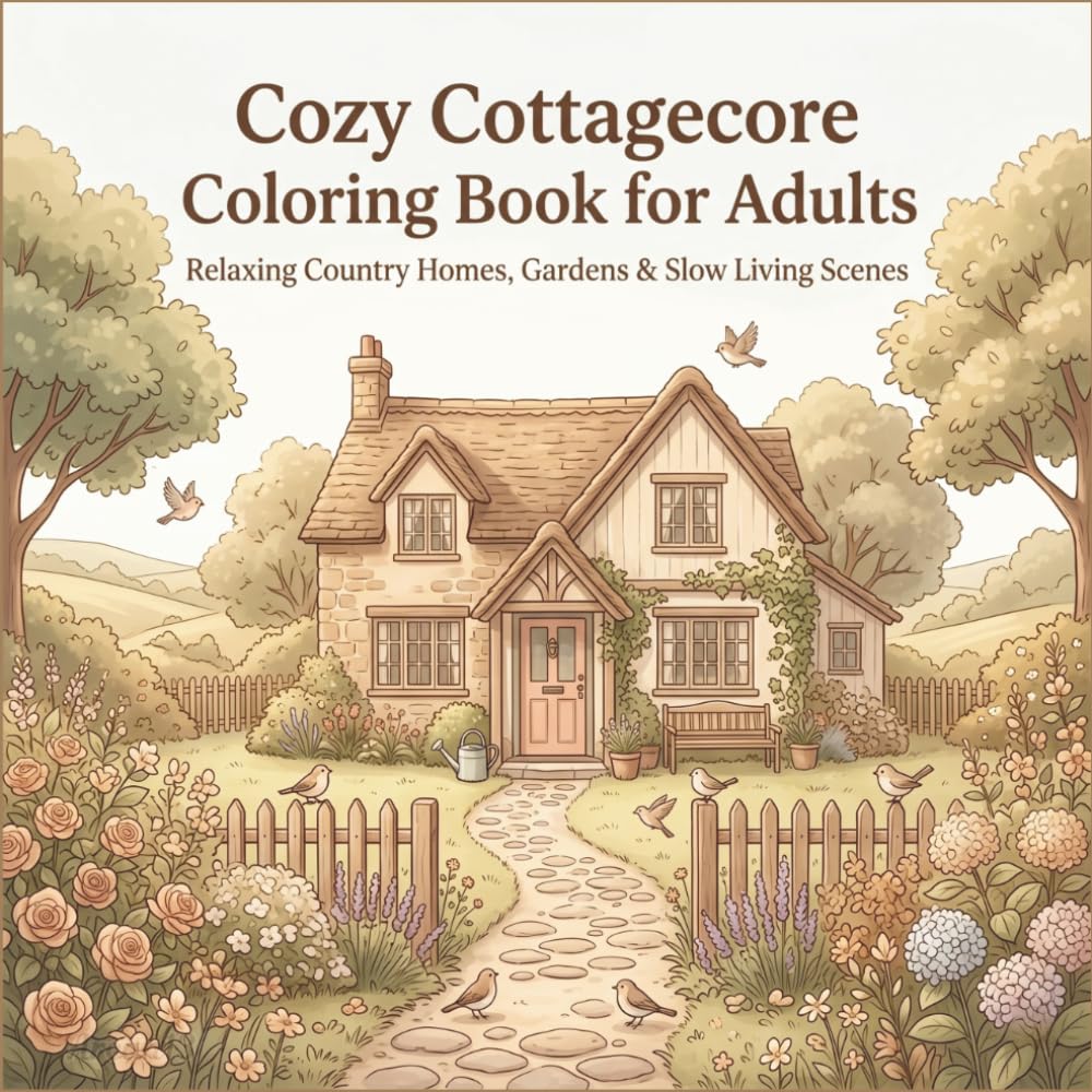 Cozy Cottagecore Coloring Book for Adults: Relaxing Country Homes, Gardens & Slow Living Scenes