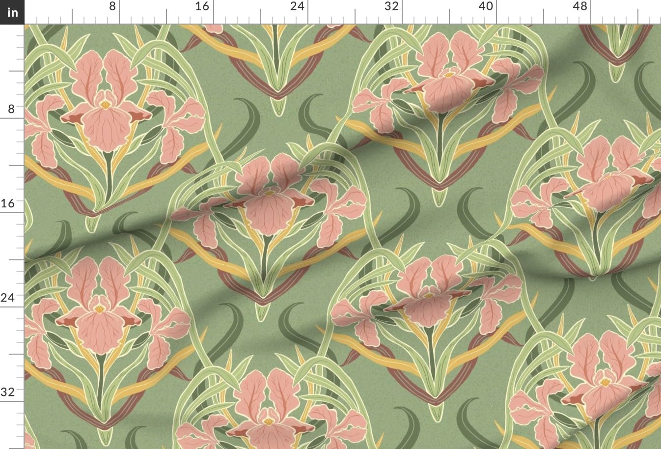 Spoonflower Fabric - Green Floral Victorian Garden Art Nouveau Large Scale Iris Botanical Printed on Minky Fabric by The Yard - Sewing Baby Blankets Quilt Backing Plush