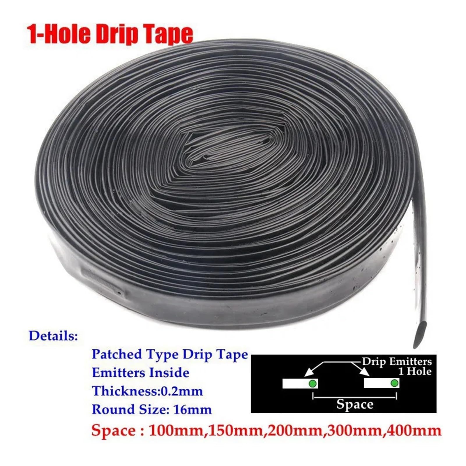 Tubo per irrigazione a goccia da giardino, Nastro for Irrigazione A Goccia, for Tubo for A Da 16 Mm, 5-100 M, for Tee Di Frutta E Serra(Space 300mm,100m(2RollsX50m))
