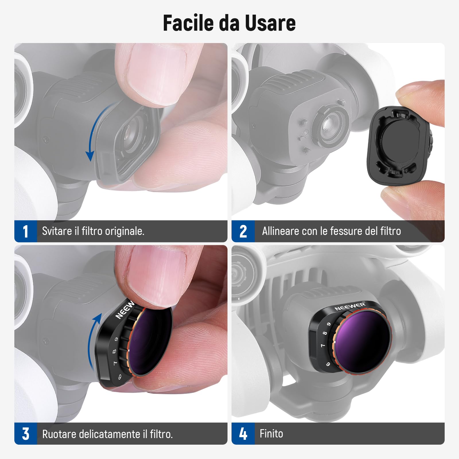 NEEWER Filtro ND Variabile Compatibile con DJI Mini 3 Pro, ND32-512 5-9 Stop a Scatto Vetro Ottico HD Multistrato Telaio Sottile in Metallo per Fotocamera Drone per Video, Accessori Fotografia Aerea