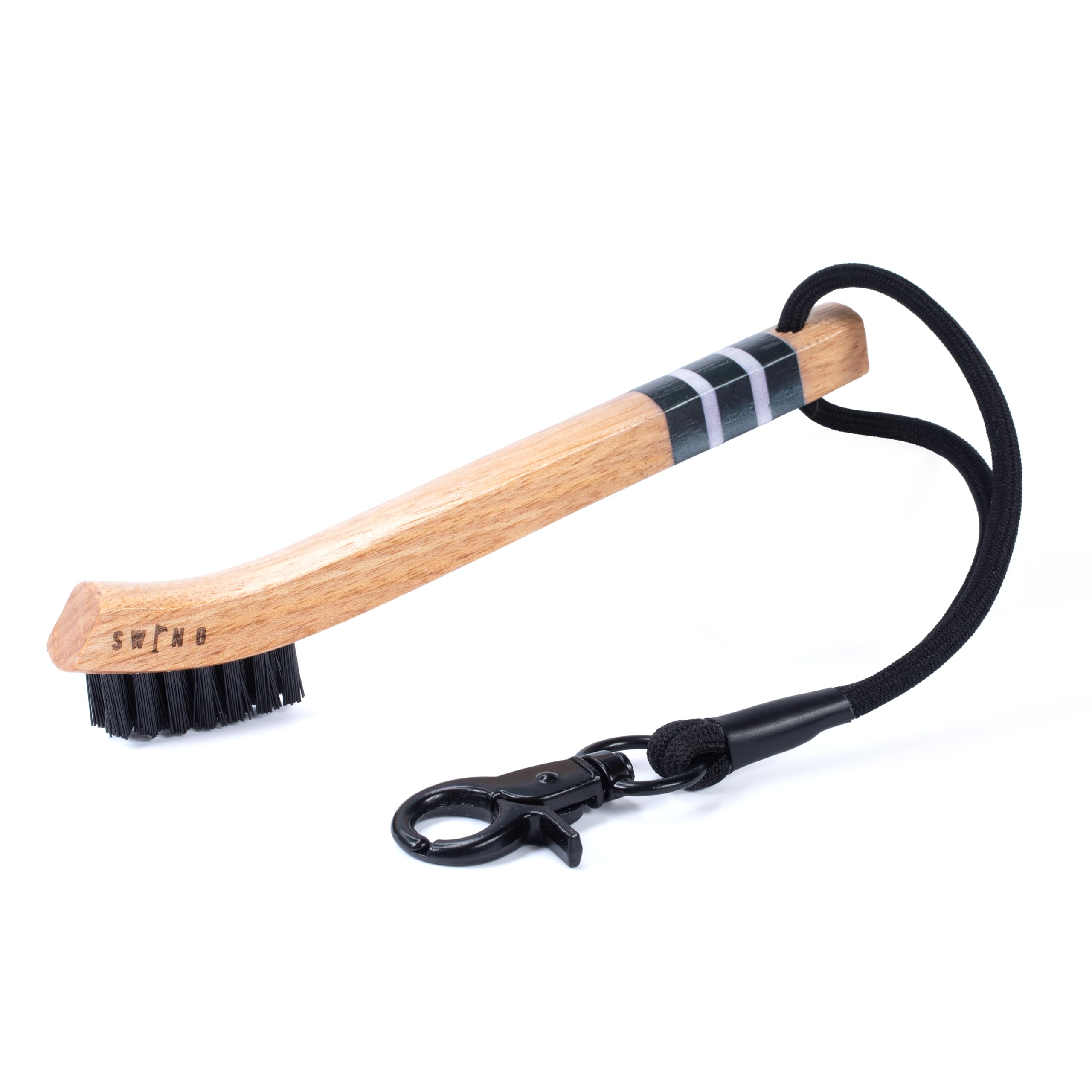 Green Swing Hickory Golf Brush | Wooden Groove Cleaner | Clip to Bag | Four Colour Options | Great Golf Gift (Black & White)