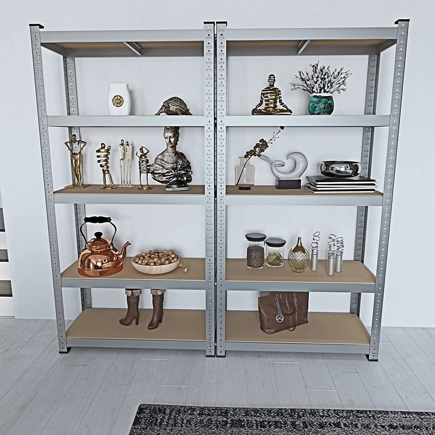 Półka metalowa i MDF Półka o wysokim przepływie do 875 kg Z 5 Regulowanymi Półkami Idealny Do Garażu Warsztat Piwnica Magazyn Modułowa Projekt 180 x 90 x 40 cm