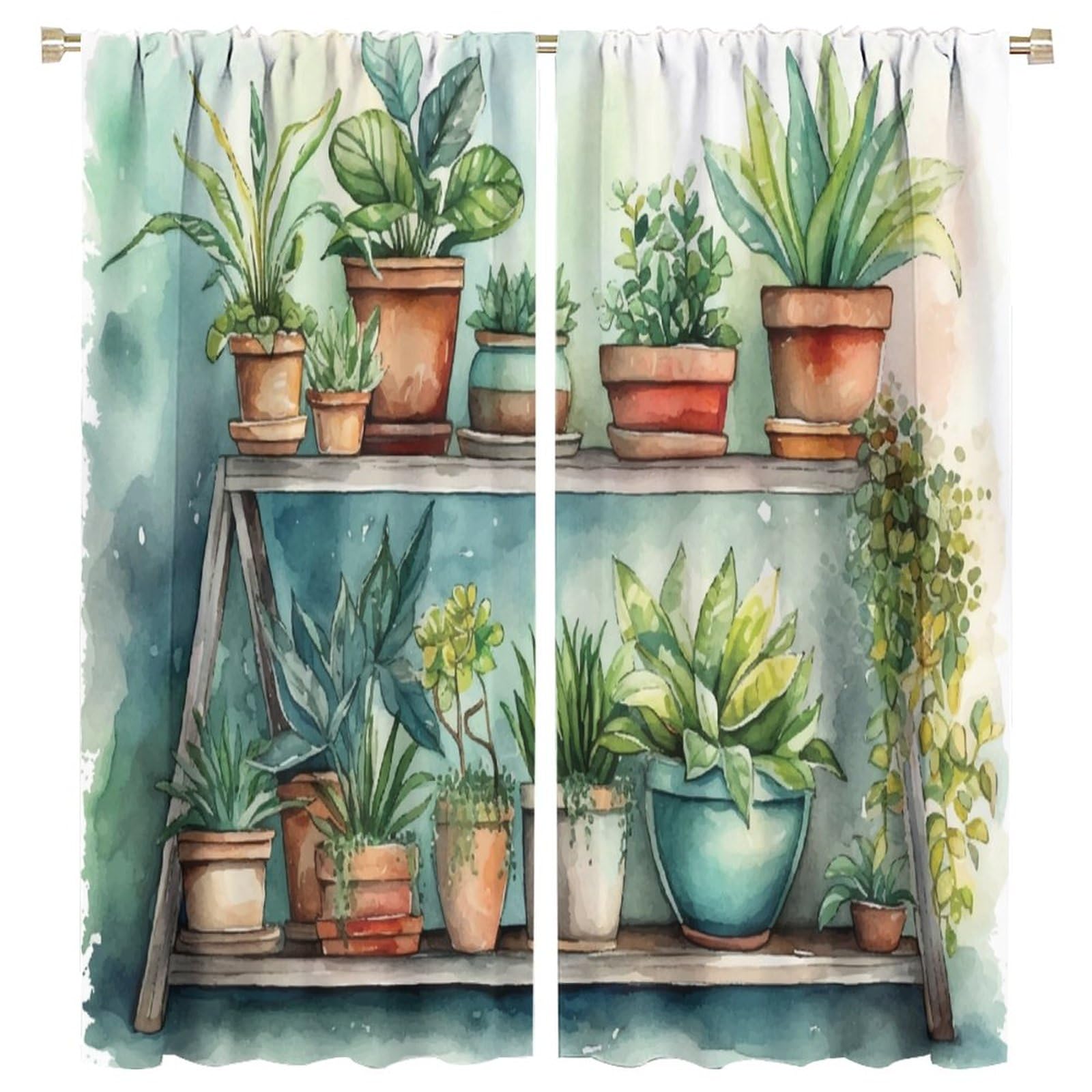 BenYaSong Tropical Plant Kitchen Curtains Nature and Potted Plant Window Drapes for Light and Airy Kitchen for Living Room Bedroom Window Drapes Window Curtain 2 Panels 63x72in