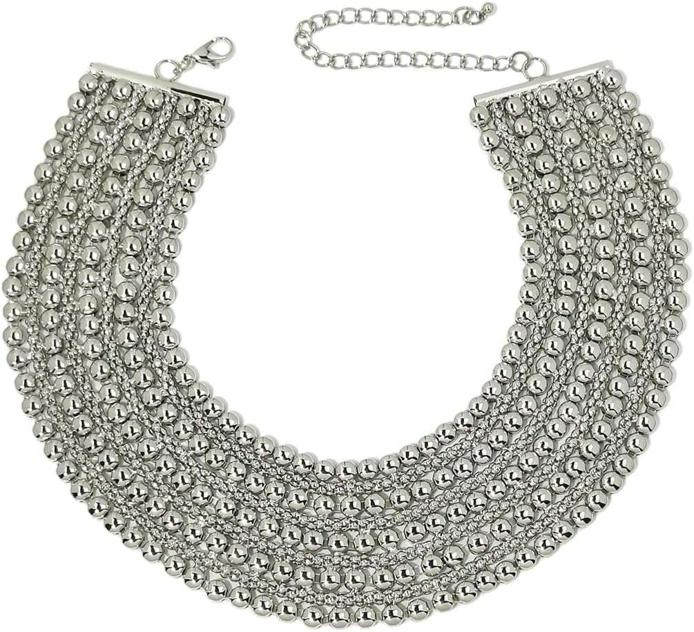 Women Statement Necklace Metal Beaded Chunky Necklace Collar Fashion Party Jewelry