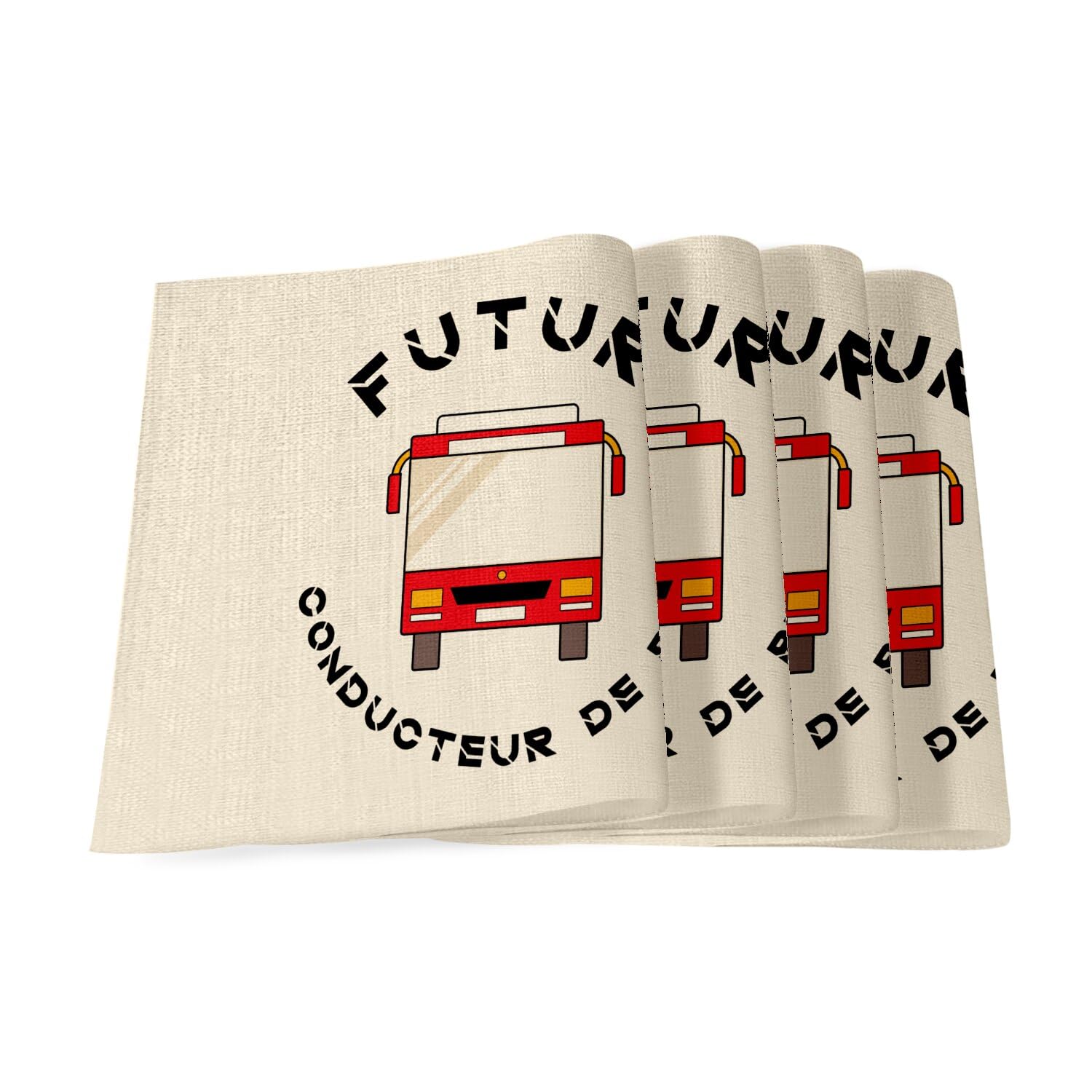 Set de table en lin grand format lot de 4 motif futur chauffeur de bus