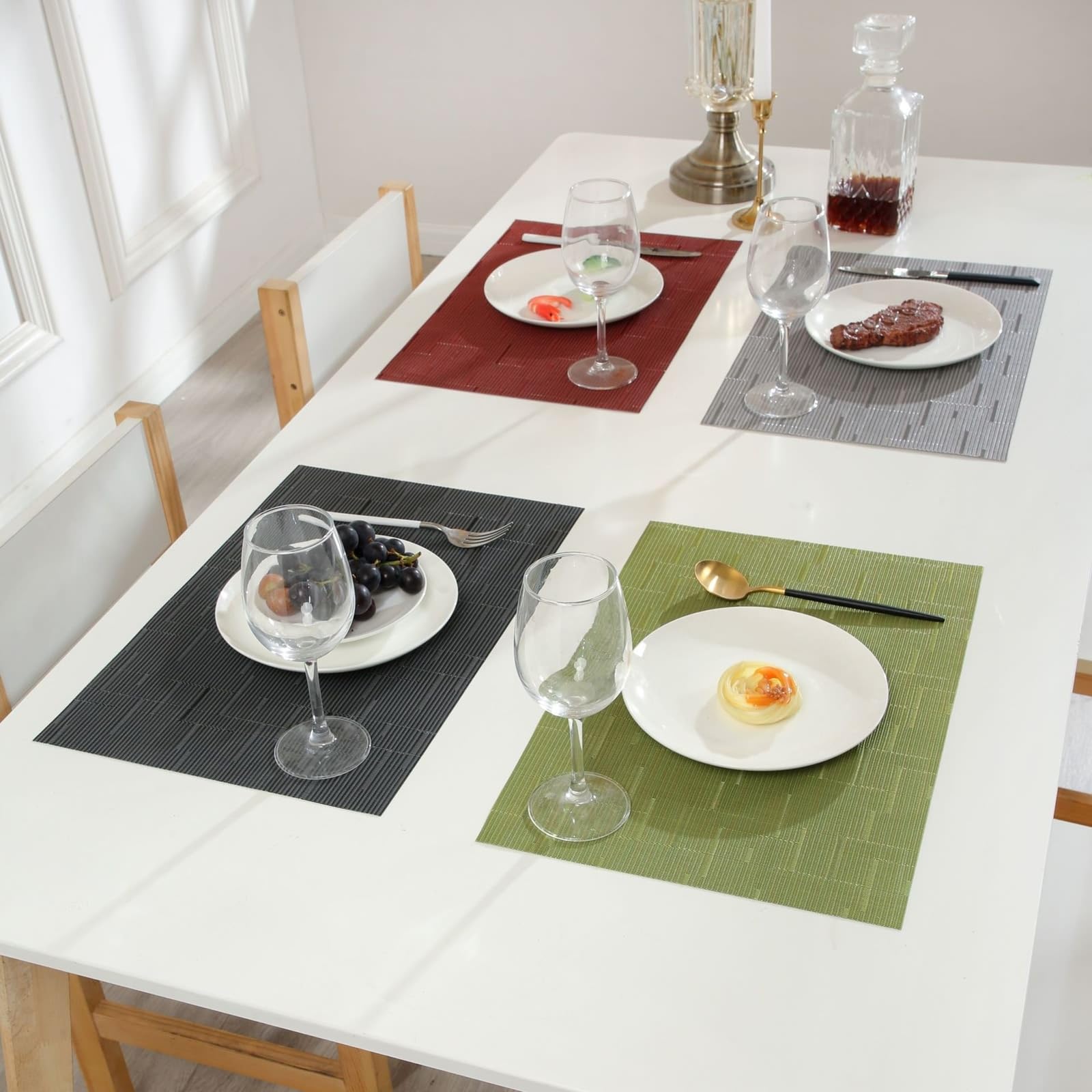 AMDXD Lot de 10 sets de table modernes en PVC avec lignes tissées et texture lavable, personnalisés, carrés, pour cuisine et restaurant, gris noir, 30 x 45 cm