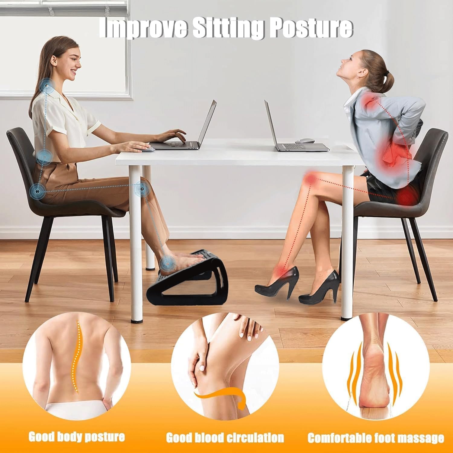 Reposapiés Ergonómico para Debajo del Escritorio, Regulable En Altura, con Función De Masaje con Rodillos para Favorecer La Circulación | Apto para El Hogar Y La Oficina(2PCS)