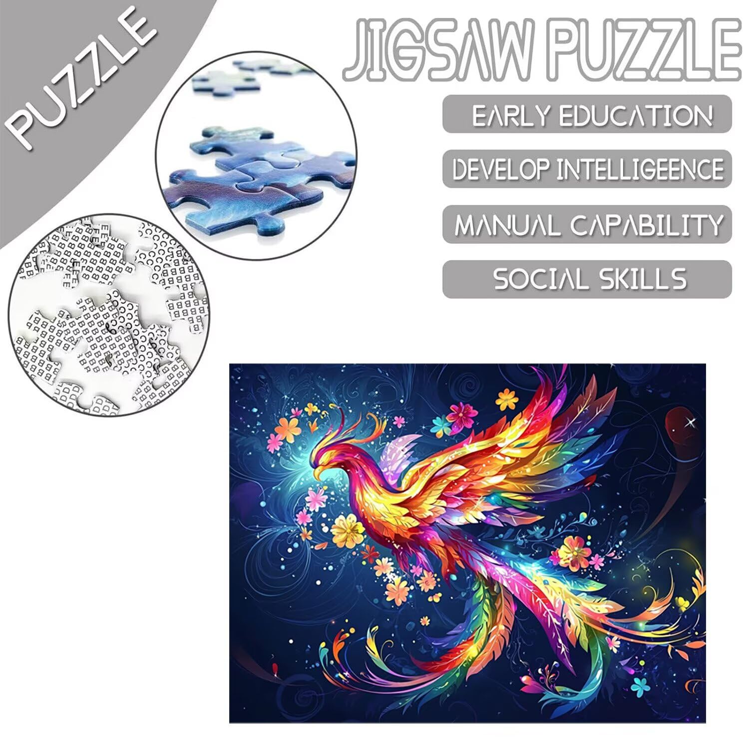 Puzzle 1000 Pieces Puzzle Adults 75x50cm Educational Game Gifts Puzzle for Adults and Children Start 14 Years, Creative Relaks Gift - Color Phoenix) t-60