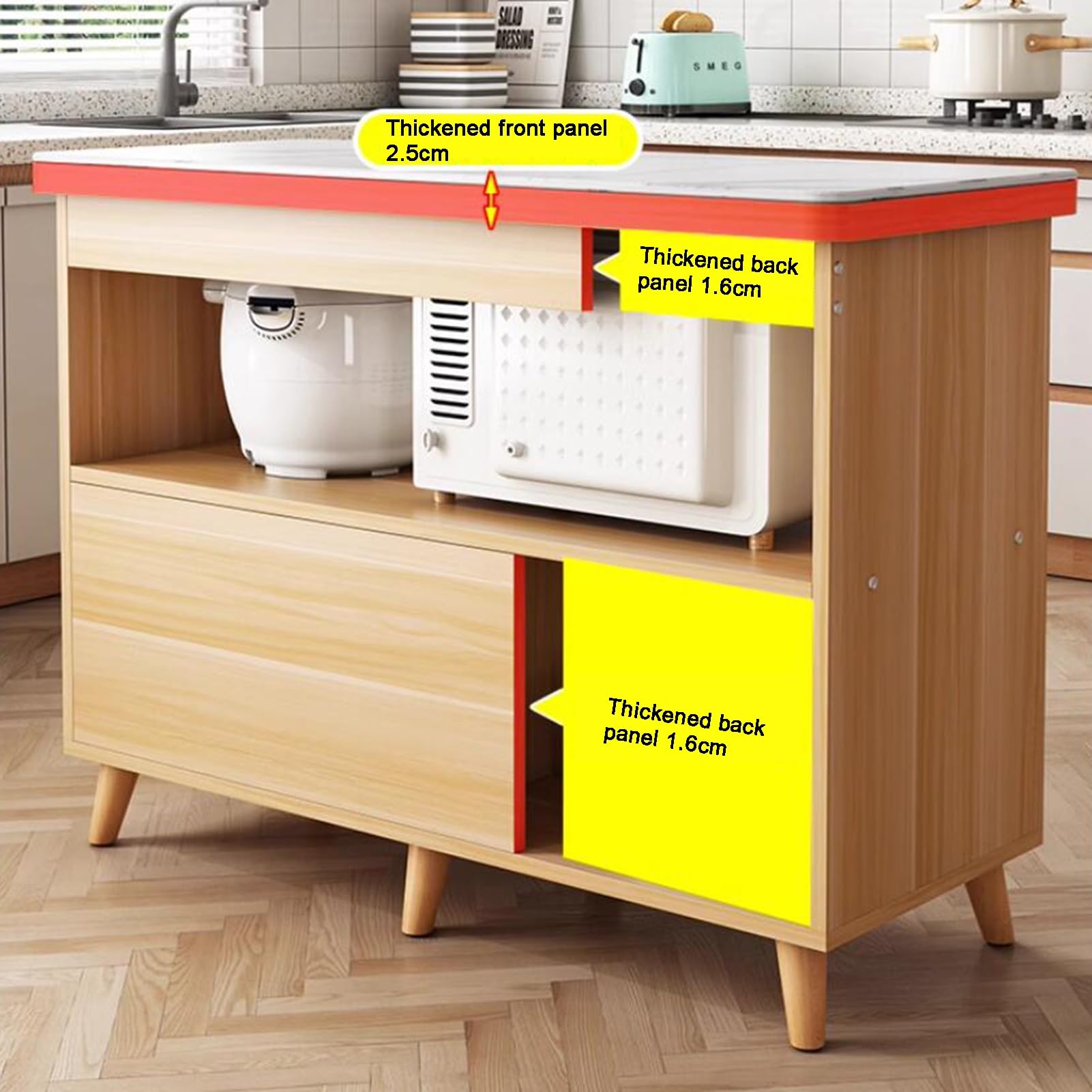 Keyluv Armadietto Portautensili Cucina | Altezza 180,3 Cm, Largo 109,2 Cm | Con Ante In Vetro E Piano Forno | Stile Rustico
