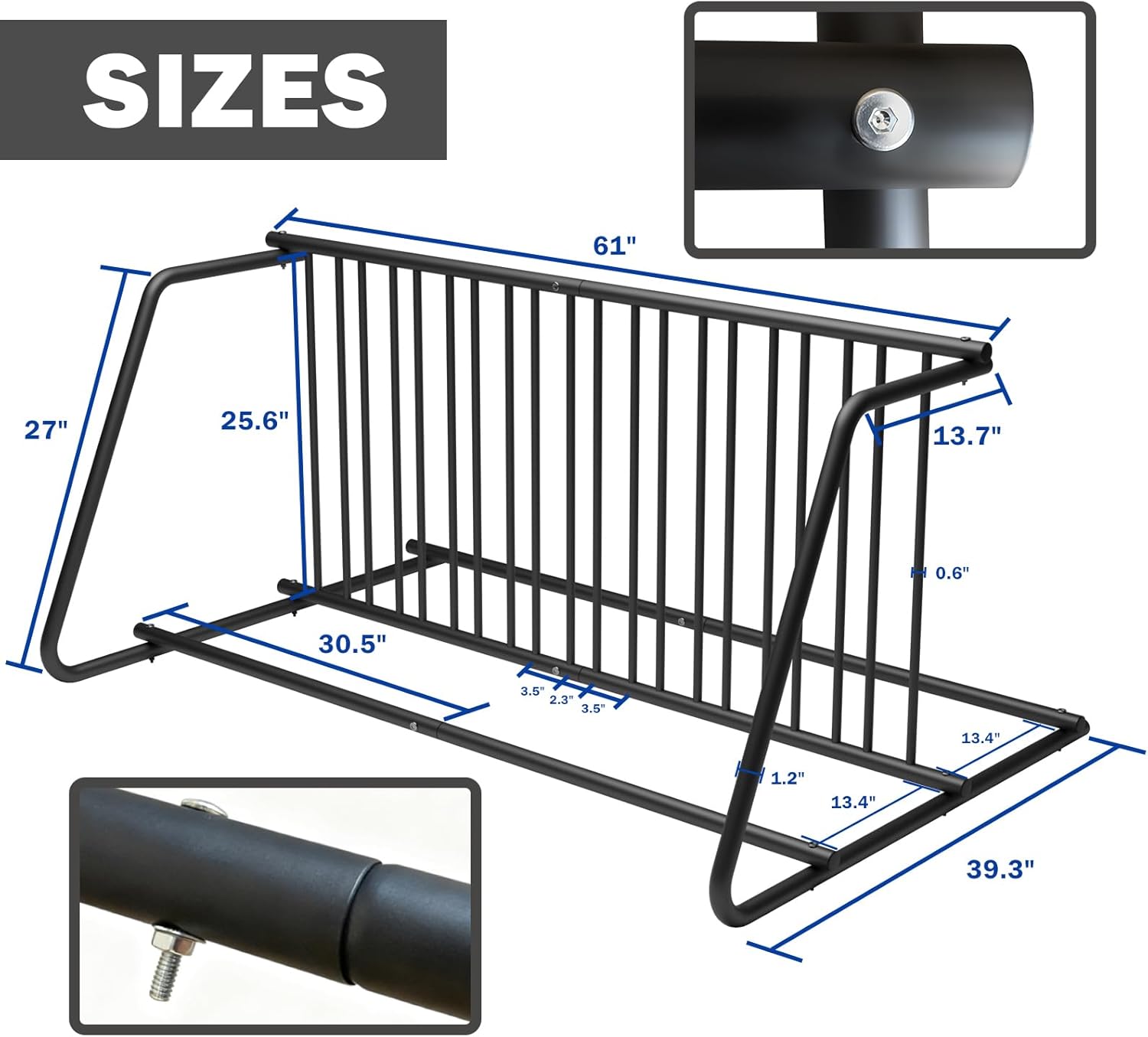 10 Bike Rack 61 Inch Heavy Duty Double Side Grid Bike Stand Powder Coated Steel Bicycle Parking Rack for Garage School Yard Street Commercial Outdoor Use