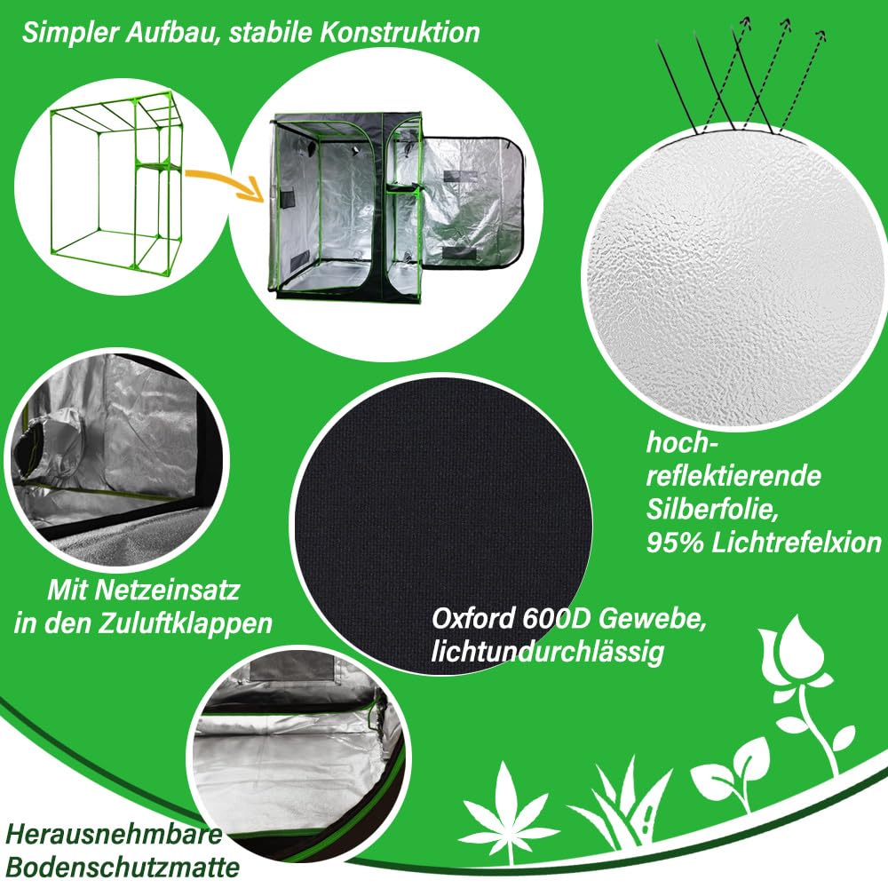 Kingpower 120 x 90 x 145 cm Hidroponía Grow Tent Caja de Cultivo Interior Invernadero Tienda de Cultivo Gabinete de cría