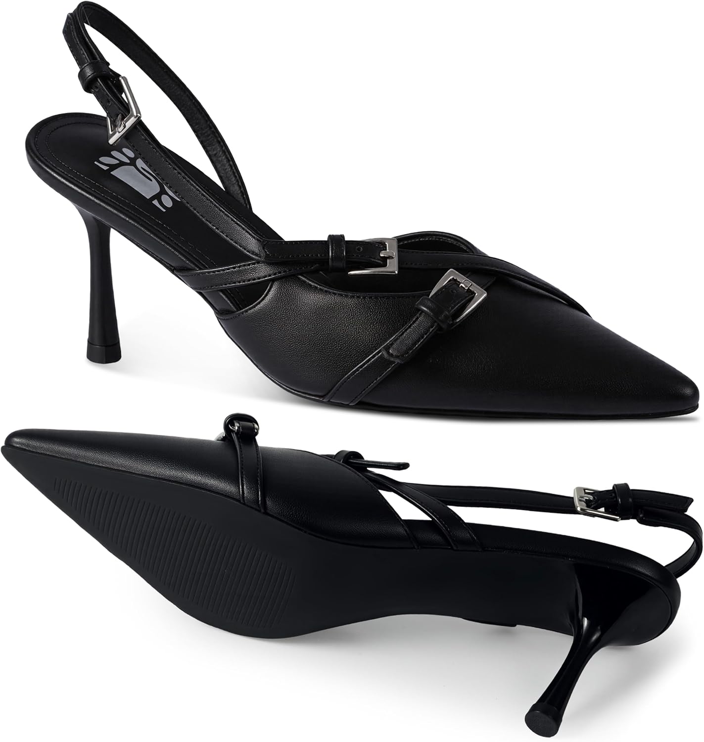 KaroNairy Kitten Heels for Women Pointed Toe Slingback Heels Closed Toe Low Heel Wedding Dress Pumps with Buckles - Image 6