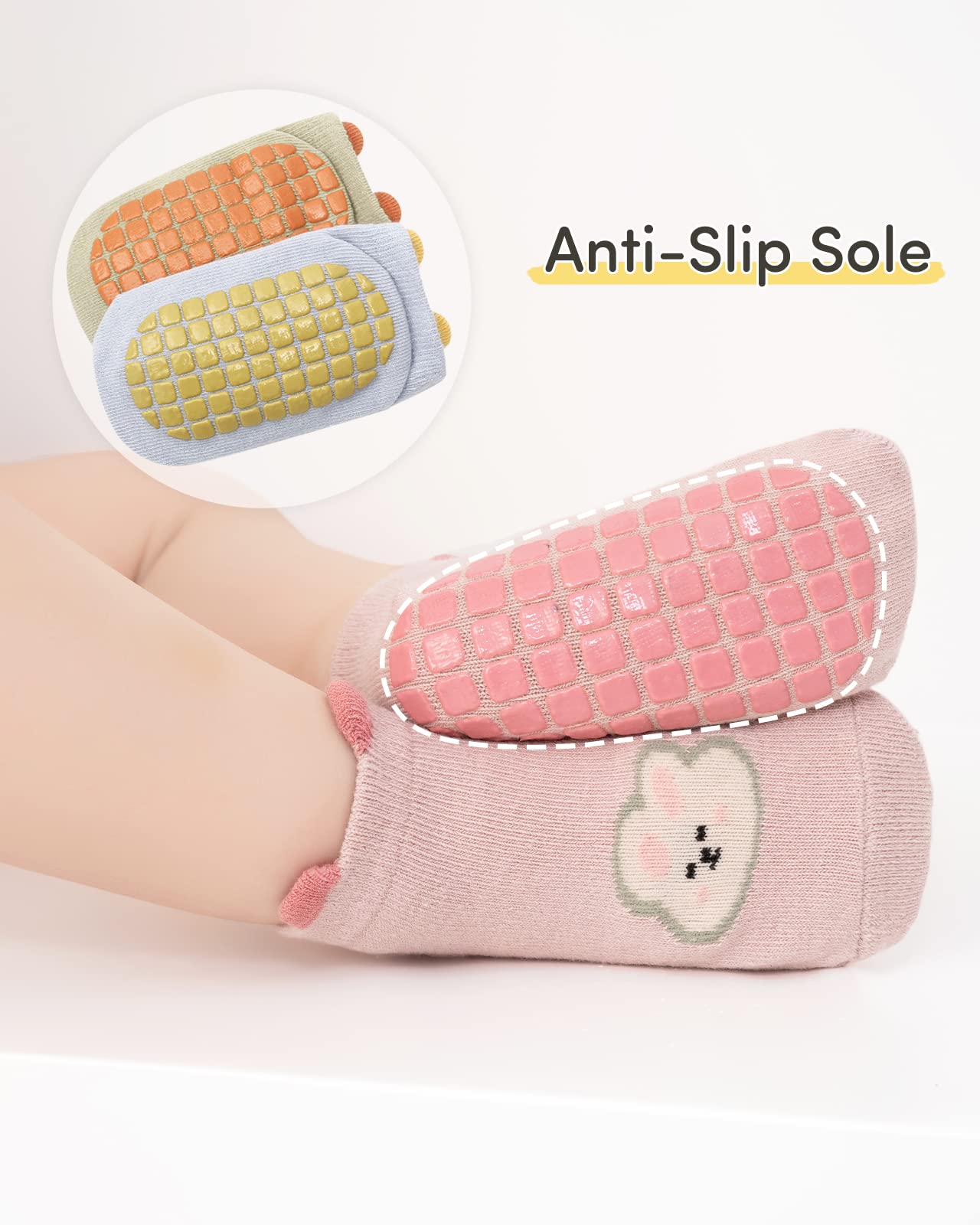 Adorel Chaussettes Antidérapantes Coton Basse Motif Animaux Bébé Lot de 6