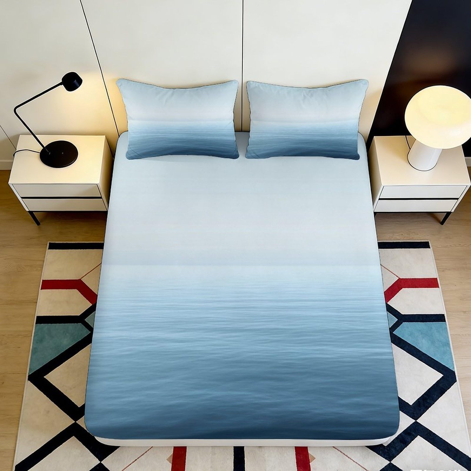 3D Printed Gradient Blue Fitted Sheet Microfiber Non-Slip Deep Pocket Bedroom Bedding Gradient Blue Mattress Fitted Cover Washable 200x200x25cm 90x200x25cm