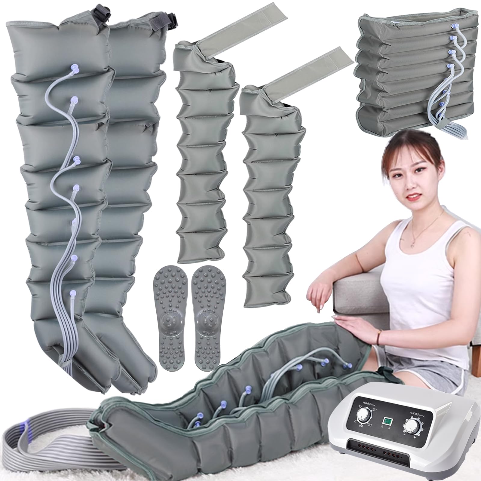 Botas Presoterapia Piernas, Masajeador De Piernas Compresion 8 Cámaras De Aire, Presoterapia para Casa, Alivio De Piernas Pies Y Abdomen Y Brazo Cansados, Mejora La Circulación del Flujo Sang