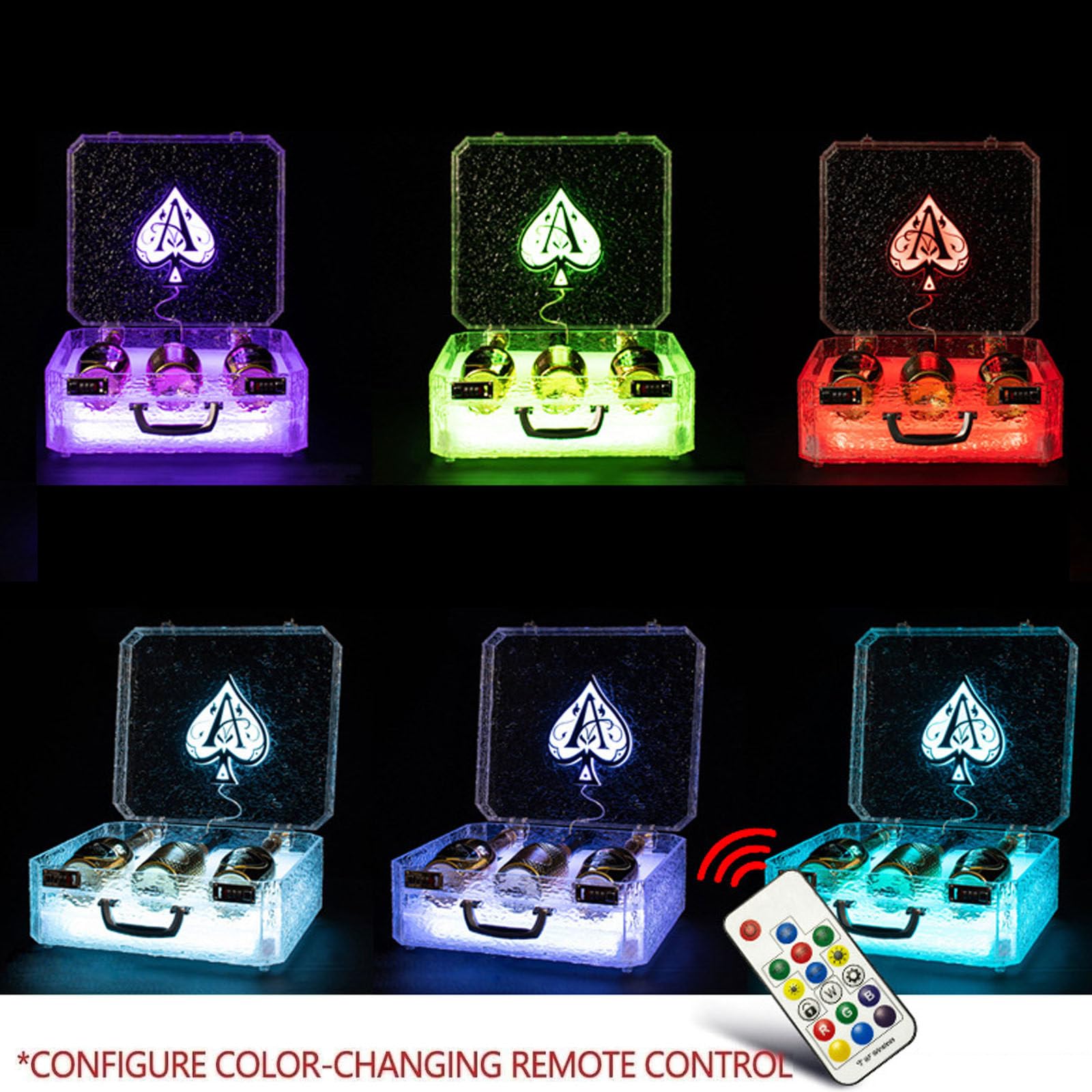 Caja Glorificadora Ace Of Spade Led Recargable Para 3 Botellas, Estuche Para Transportar Botellas De ChampáN Para Discotecas, Fiestas, Bares, Estantes De ExhibicióN De Botellas De Licor