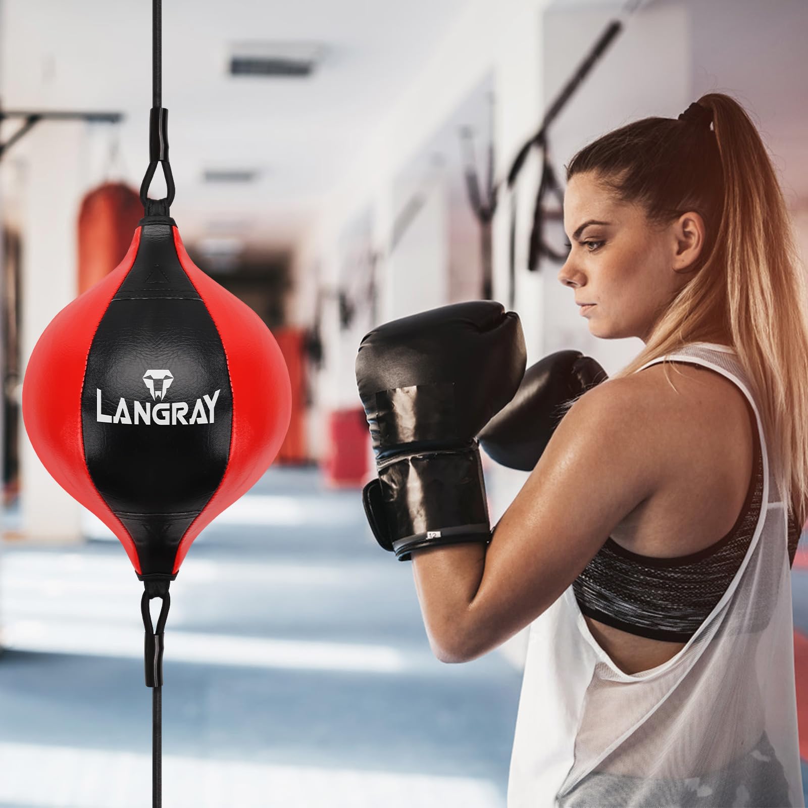 Double End Bag, Boxen Doppelendball, Doppelendbeutel Punchingball Speedball Set, PU-Leder-Punchingbag Boxsack für MMA Boxtraining Fitness-Training von Erwachsenen und Kindern