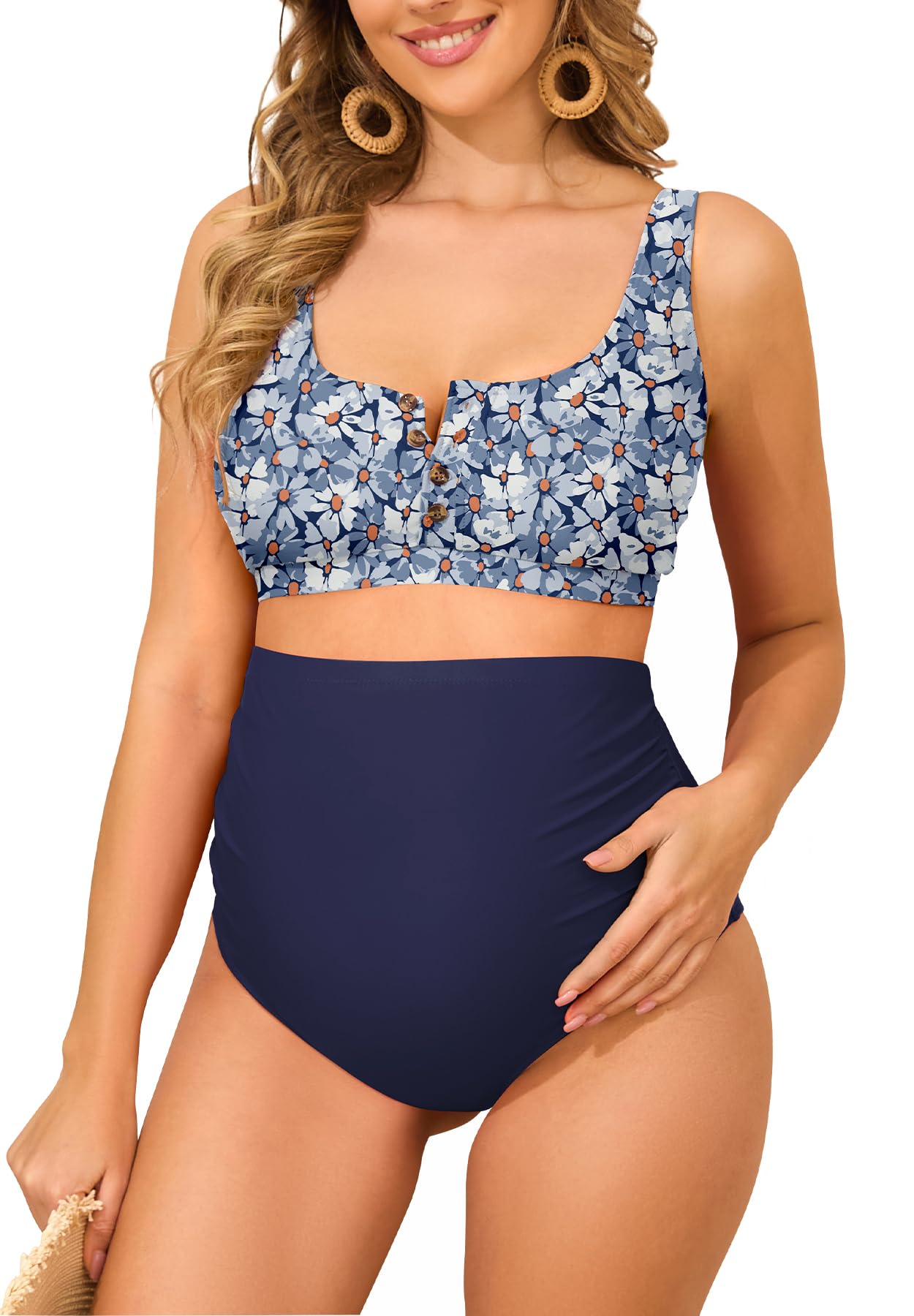 Zando Maternity Swimsuit 2 Piece High Waist Bikini Bathing Suits for Women