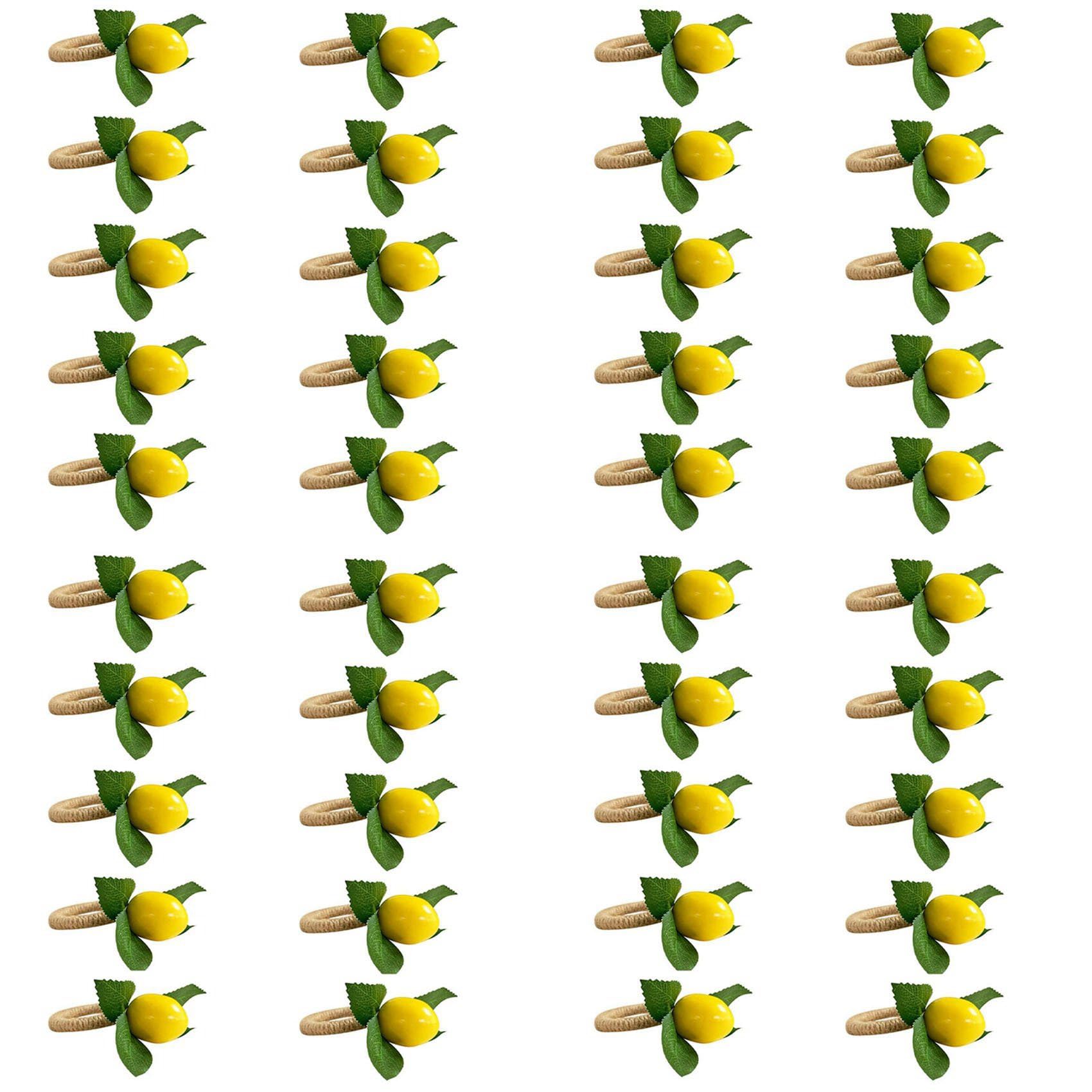 Hndhbfgrt 40PCS Handmade Napkin Rings Yellow Faux Lemon with Vine Napkin Ring for Wedding, Banquet,