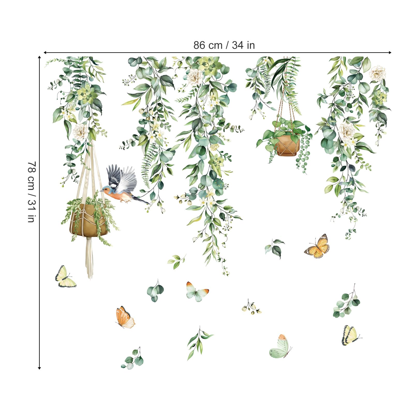 decalmile Autocollants Fenêtre Feuilles Verts Plantes Été Anti-Collision Stickers Fleur Pendaison Vigne Oiseaux Stickers Vitre Anti-Adhésifs Fenêtre Porte Cuisine Décalques