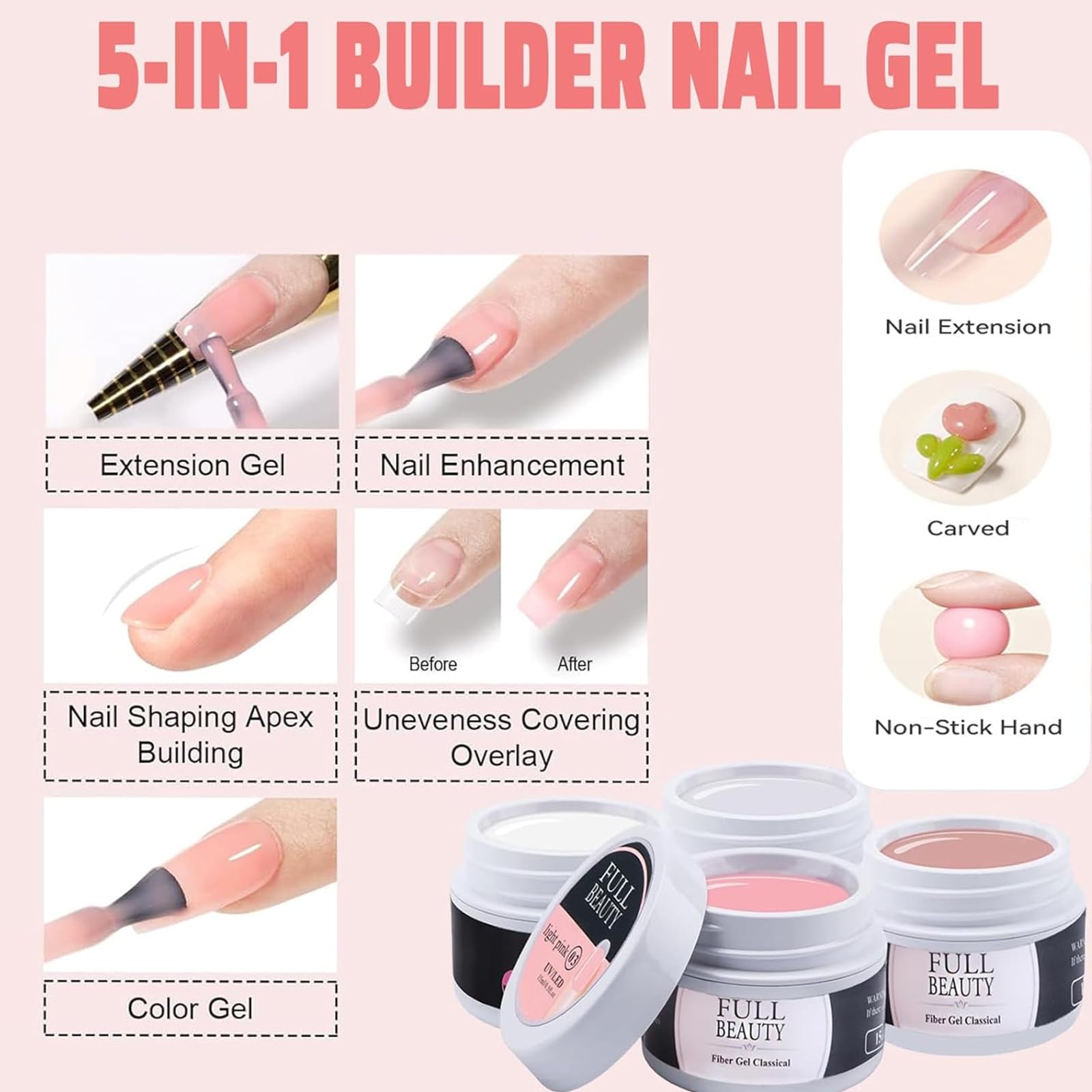 4 Colori Gel Unghie Ricostruzione, 15 ML Builder Nails Gel Ricostruzione Unghie, Gel Ricostruzione Unghie Professionale, per Rinforzare Proteggere Allungare