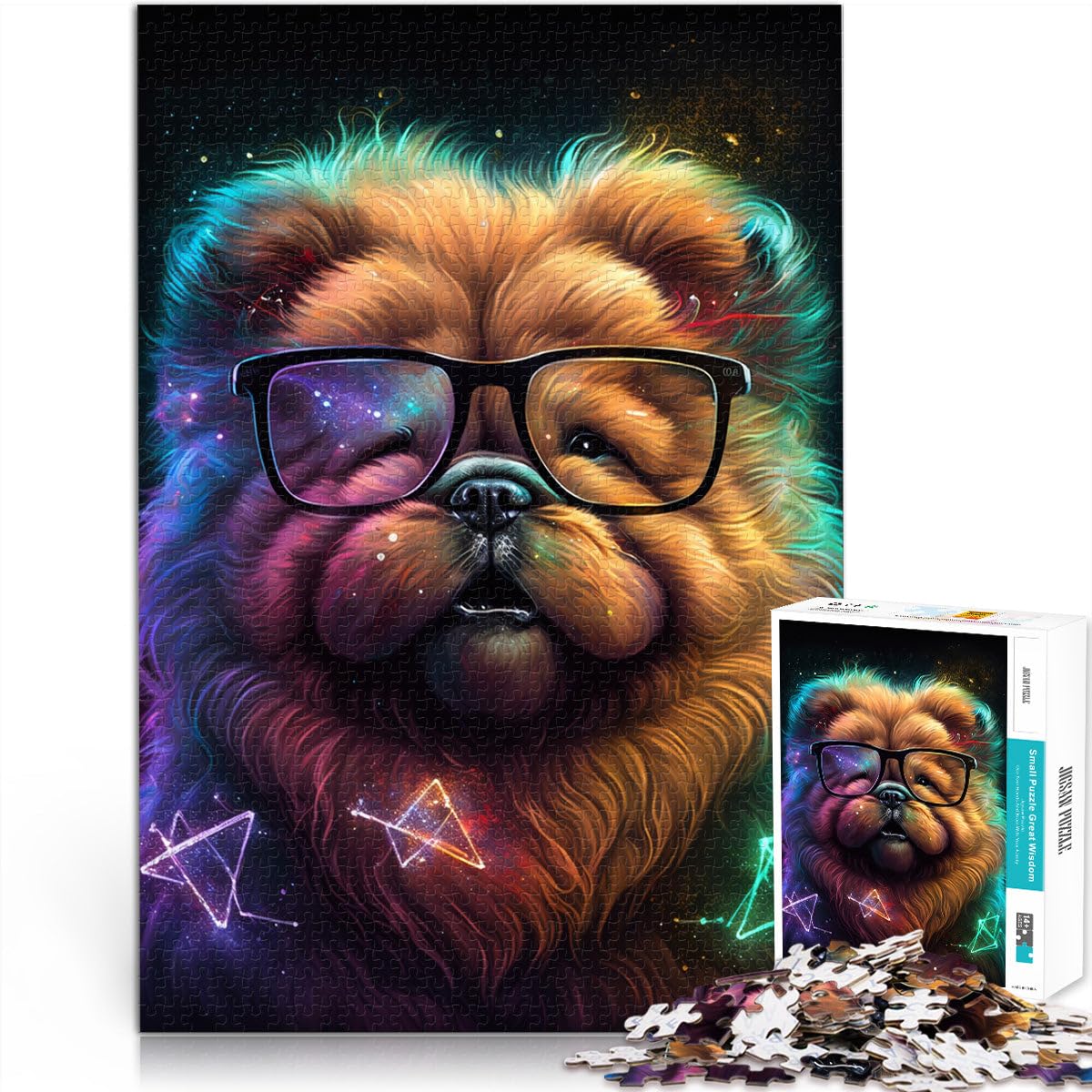 Adult Jigsaw Puzzles 1000 Pieces Chow Chow with glasses Difficult and Challenge Enhance love between couples 19.7 in x29.5 in Suitable for and teens 14+ โ image 1
