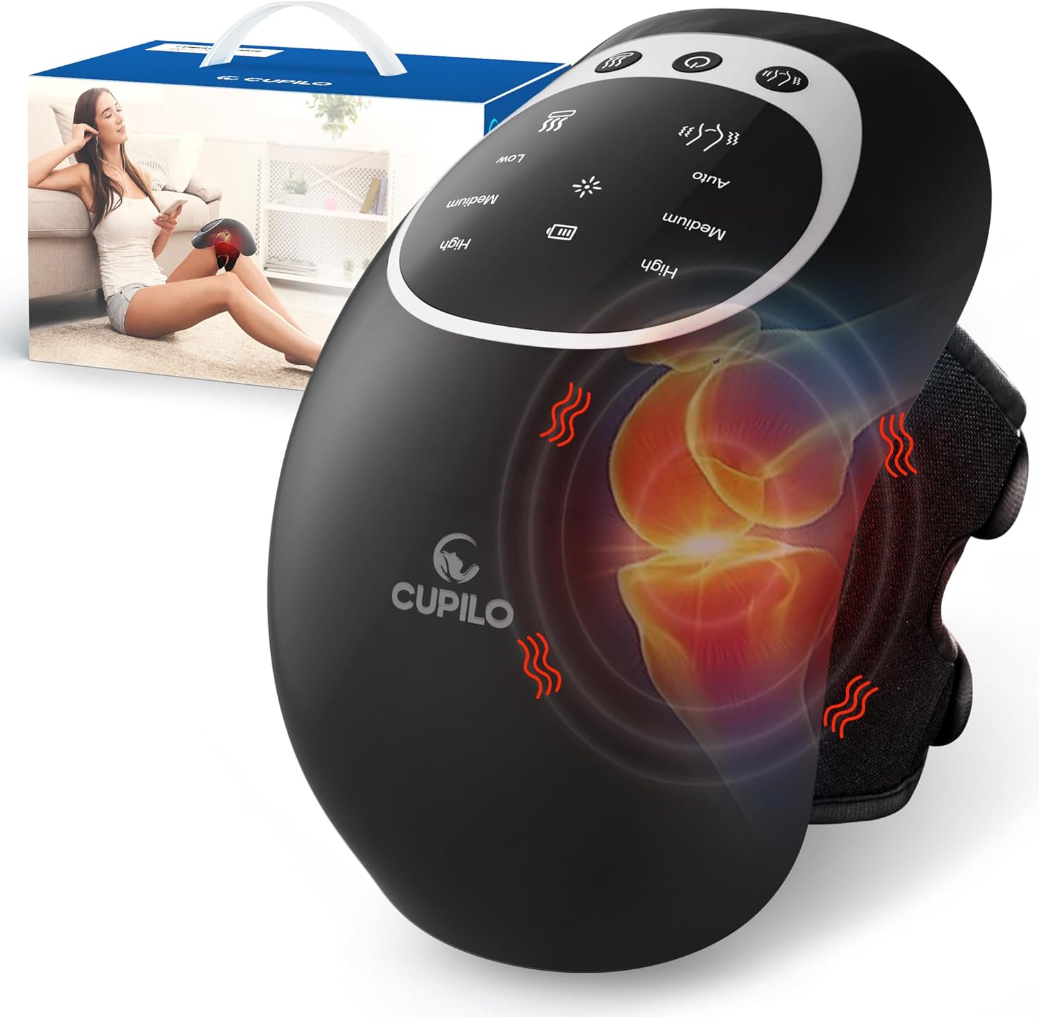 CuPiLo Knee Massager with Heat and Red Light for Pain Relief, Heating and Vibrating Pain Relief Knee Massager for Arthritis, Stretched Ligament, Joints and Muscles Injuries