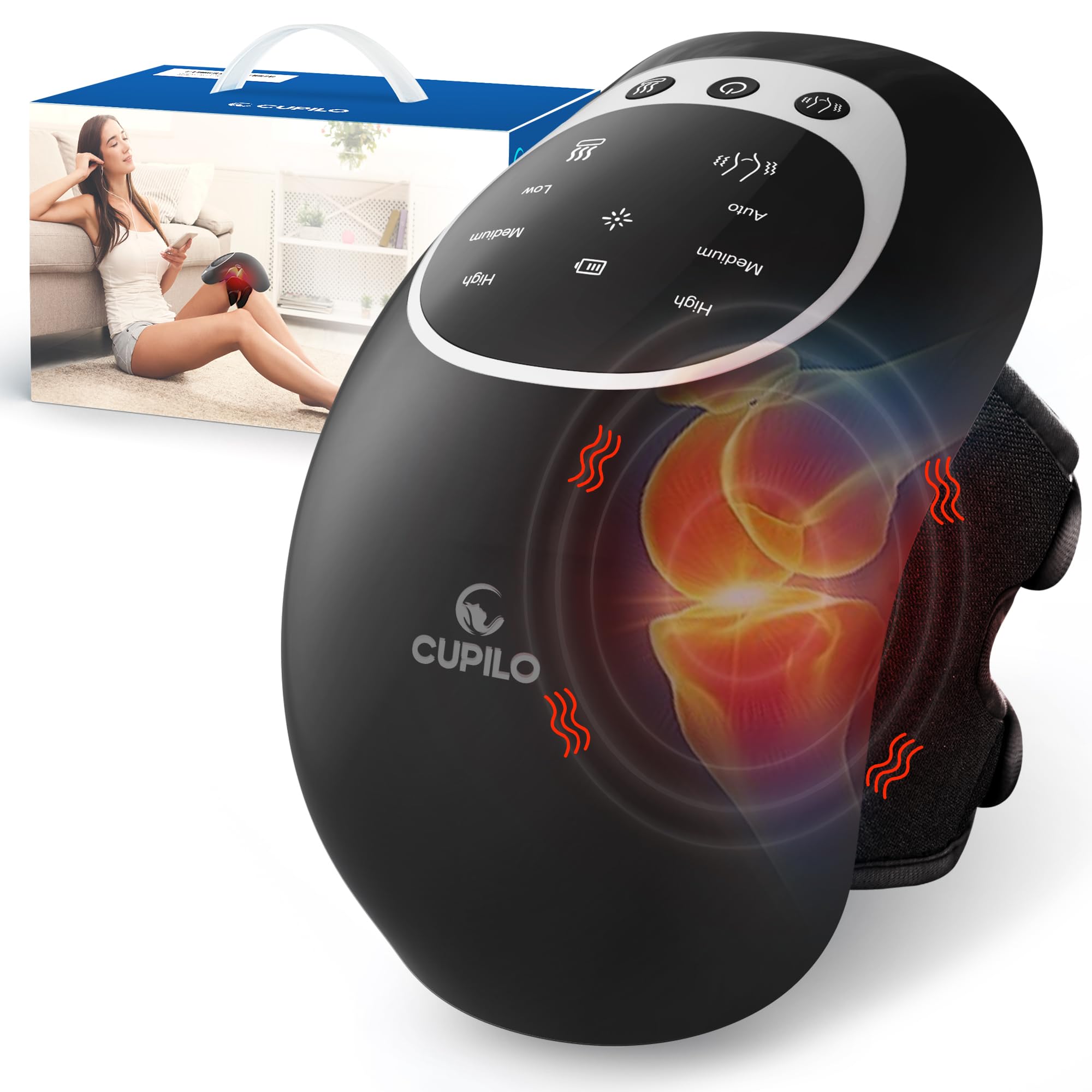 CuPiLo Knee Massager with Heat - [2025 Upgraded Version] Heating and Vibrating Pain Relief Knee Massager for Arthritis, Stretched Ligament, Joints and