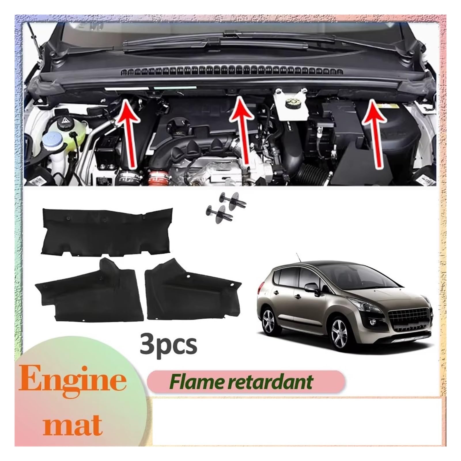 Insonorizzazione vano motore Per Peugeot 3008 T84 2008-2016 Cappuccio Copertura Inferiore Fodera Isolante Tampone Cotone Insonorizzate Calore Termico Motore Zerbino