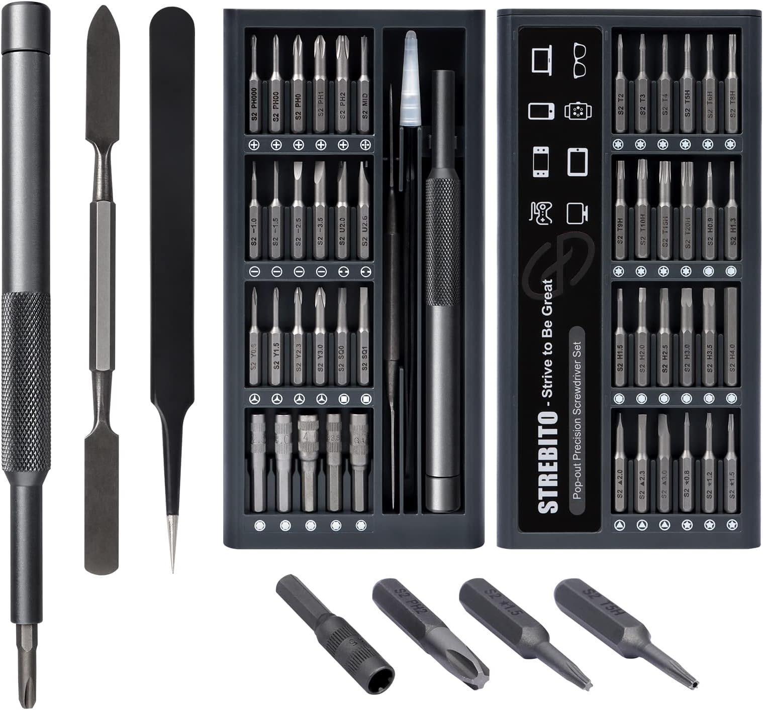 STREBITO Micro Screwdriver Set 50 in 1 Precision Screwdriver Set, Electronics Tool Kit Screwdriver Kit - Computer,MacBook, PS4, PS5,Controller Repair Kit, S2 Multi Bit Driver