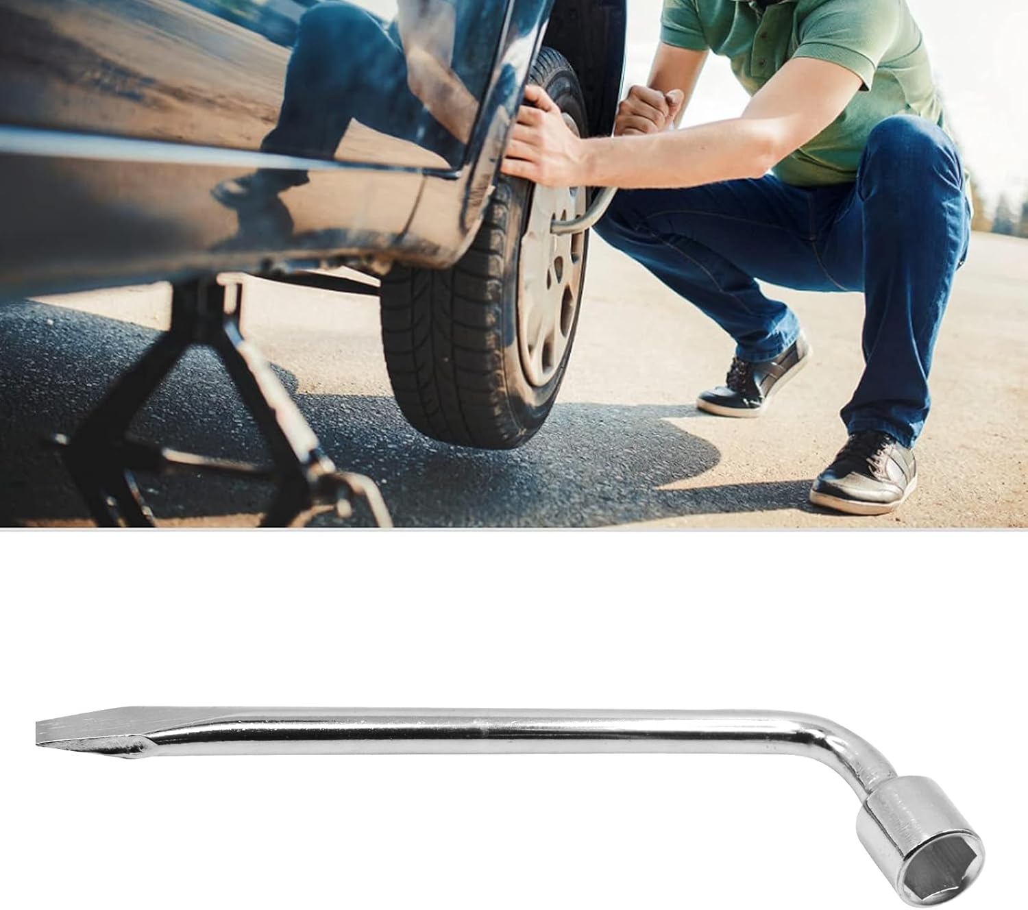 YXQ Car Spare Tire Lug Wrench for Jack 21mm/0.83" L Type Hexagon Slotted End Socket Repair Tool