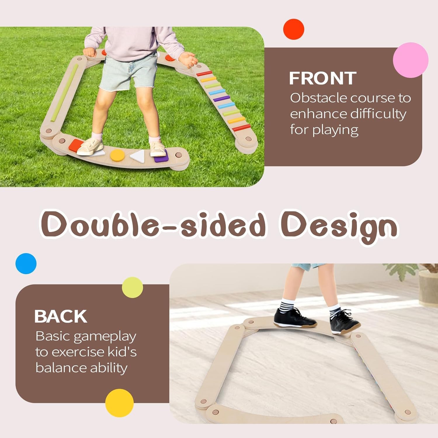 Holz-schwebebalken für Zuhause Kleinkind-sensorik matten,Montessori Indoor Spielplatz,Balancieren Kinder Outdoor,Holz-Balance-Board für Kinder für Koordination und Stabilität ab 3-7 Jahren