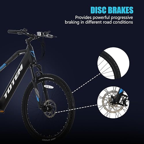 Miniatura 6 de Totem Volcano - Bicicleta eléctrica para adultos de 27.5 pulgadas, motor potente de 500 W, Ebike 48 V 11.6 Ah batería de litio integrada extraíble,