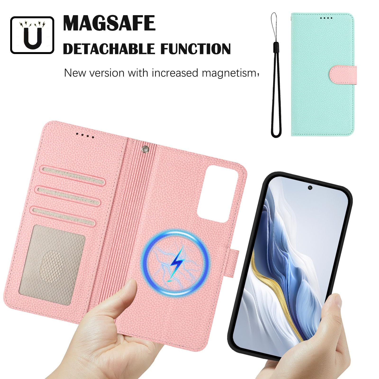 Generic Étui compatible avec Samsung Galaxy S23 Ultra (couleur : menthe) Étui portefeuille en cuir grainé amovible à rabat magnétique