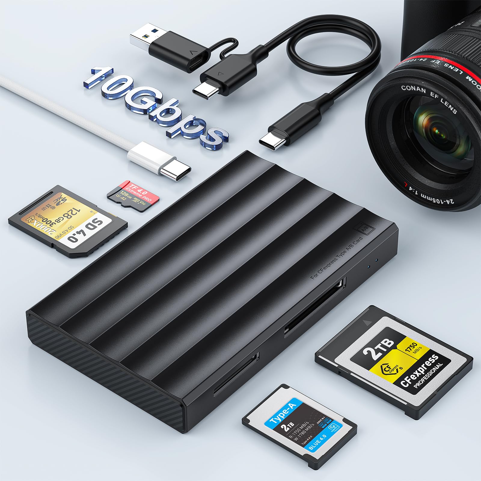 CFexpress Type B/CFexpress Type A + TF + SD4.0 UHS-II Kartenleser, 5-in-1 10Gbps USB 3.2 Gen2 cf Express kartenleser mit USB-C, Plug & Play cf Express Type b Adapter für Windows/Mac/Linux/Android