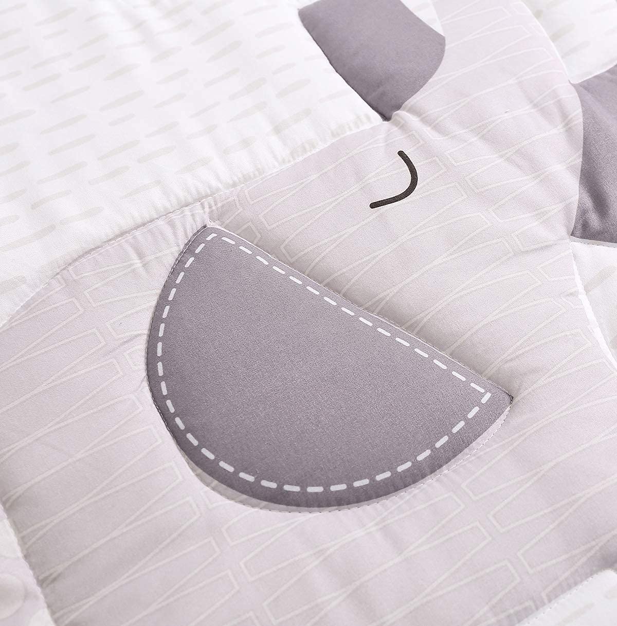 Juego de ropa de cama de 6 piezas con diseño de elefante para bebé, color gris y blanco con falda de cuna, colcha, sábana de cuna, 3 calcomanías de pared