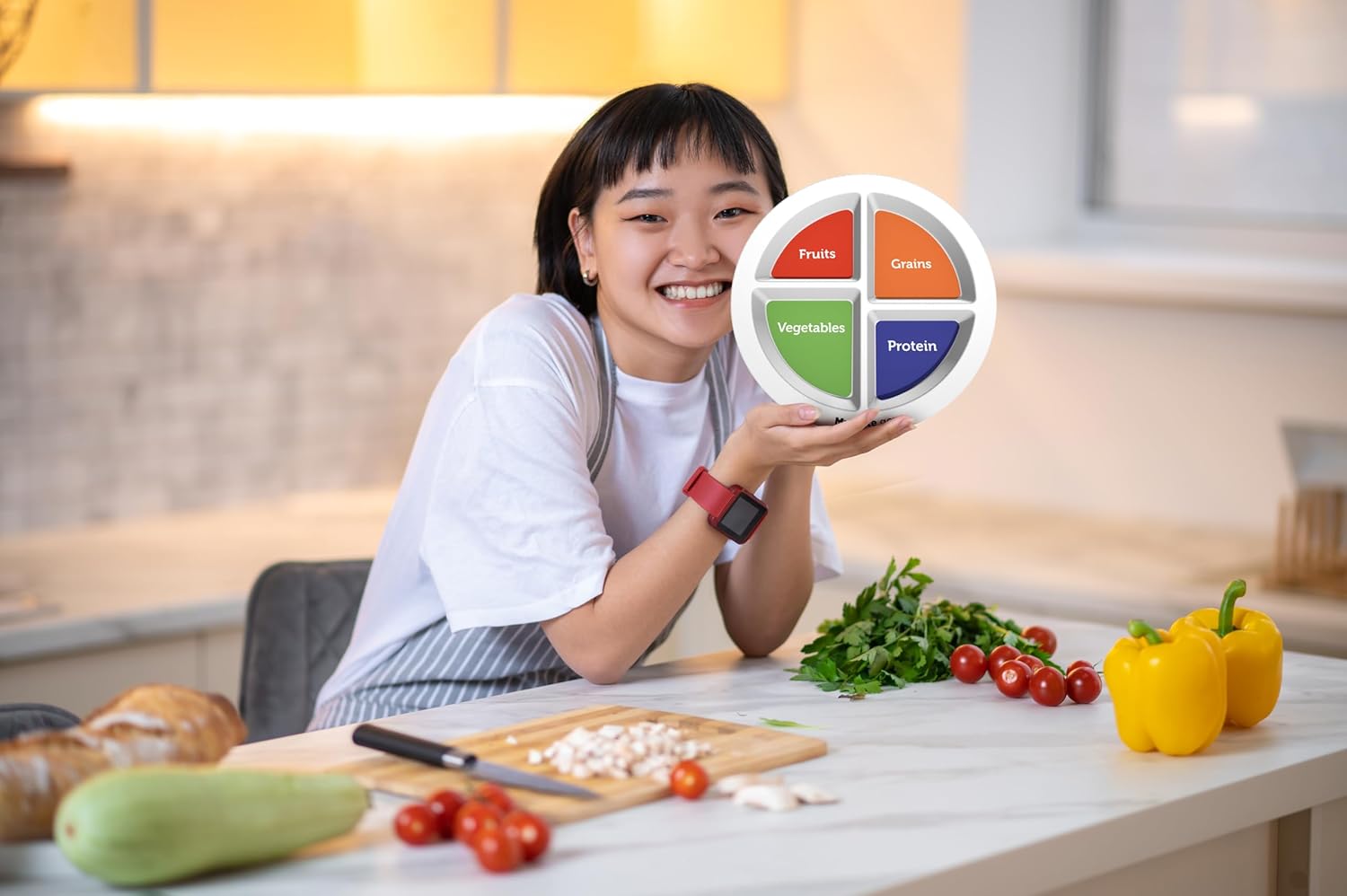 Portion Plate for Adults and Teens - 100% Melamine - Dividers - Non-slip Feet - Pro Pack - 50 plates 9.25“ diameter (PPA)