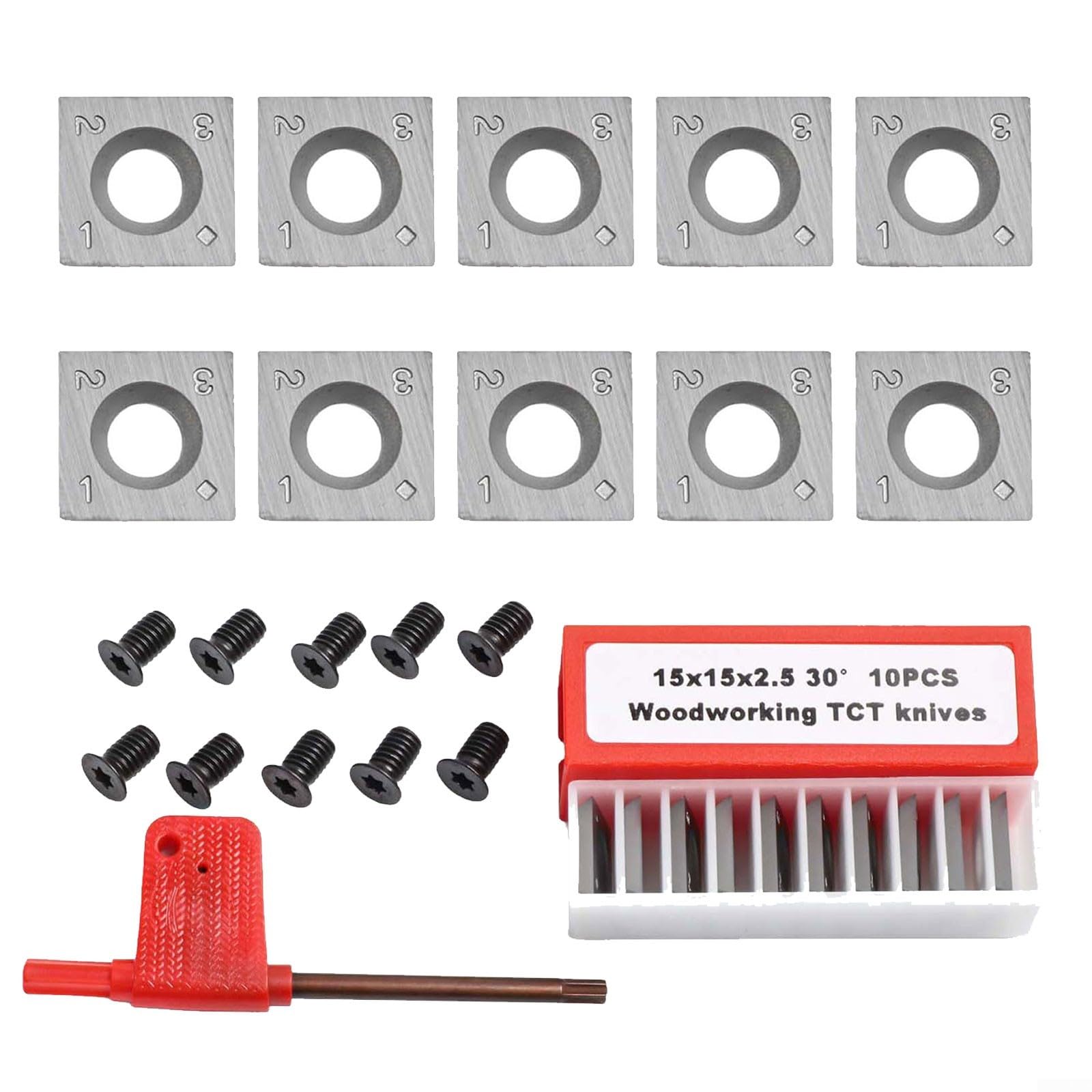 Plaquettes de coupe carrées en carbure de tungstène avec bord 4R0,5 pour tour à bois - 15 x 15 x 2,5 mm