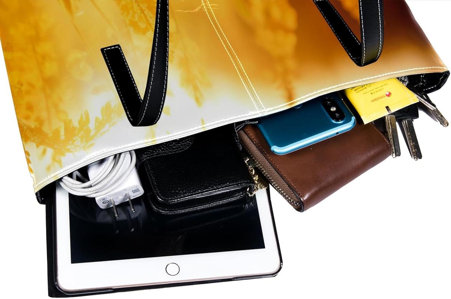 [YTYVAGT] 女性用財布、トートバッグ美学、レディーストートハンドバッグ,黄色の咲く野の花