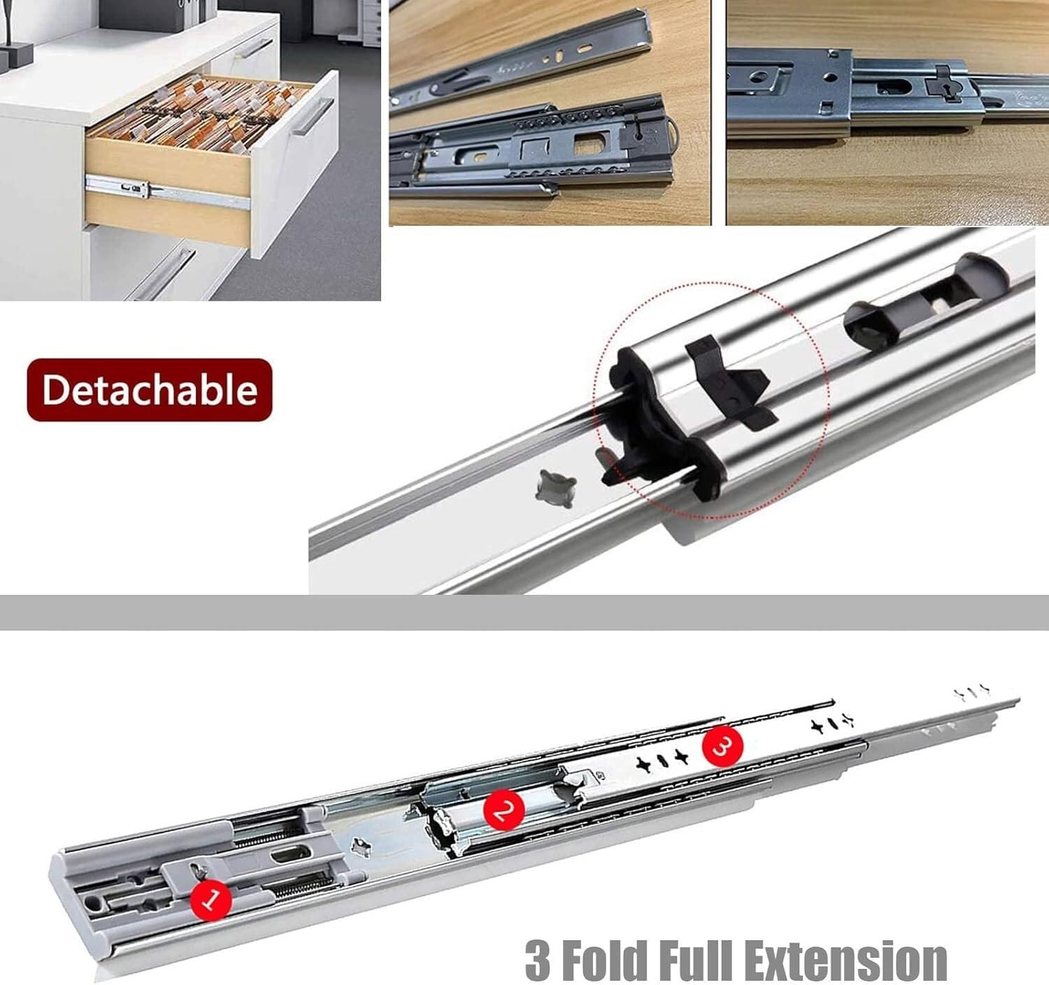 Guide per cassetti, 1 Paio di Guide carichi Pesanti ad Estensione Completa con(450mm(18Inch))