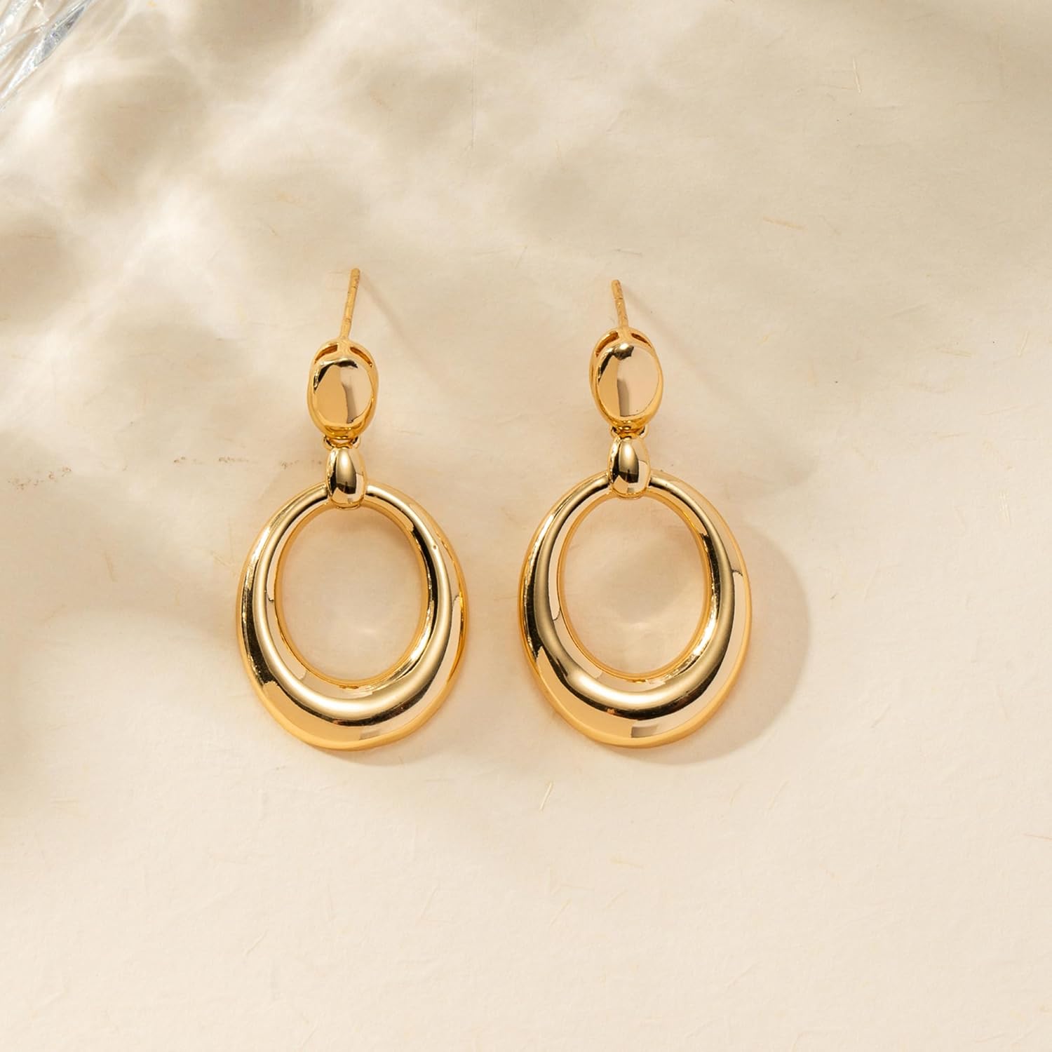 Large Gold Oval Circle Drop Dangle Earrings for Women Trendy Geometric Statement Earrings Jewelry - Image 5
