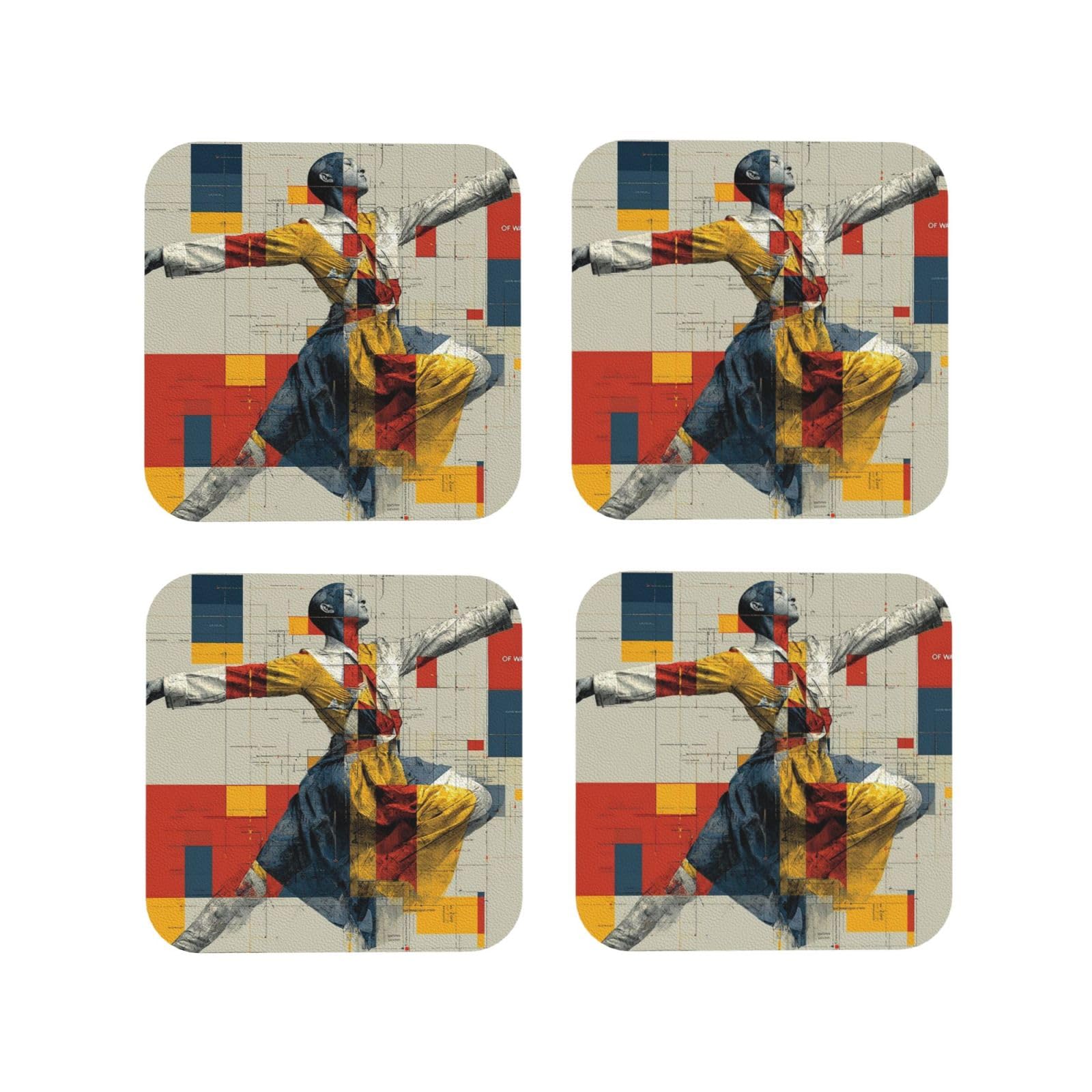 Coasters Set of 4 Round Leather Coaster Quick-Dry Drink Geometry Coasters for Desk Absorbent Mugs Pads Tabletop Protection Pad Heat Resistant Coffee Cup Mat for Kitchen Bar