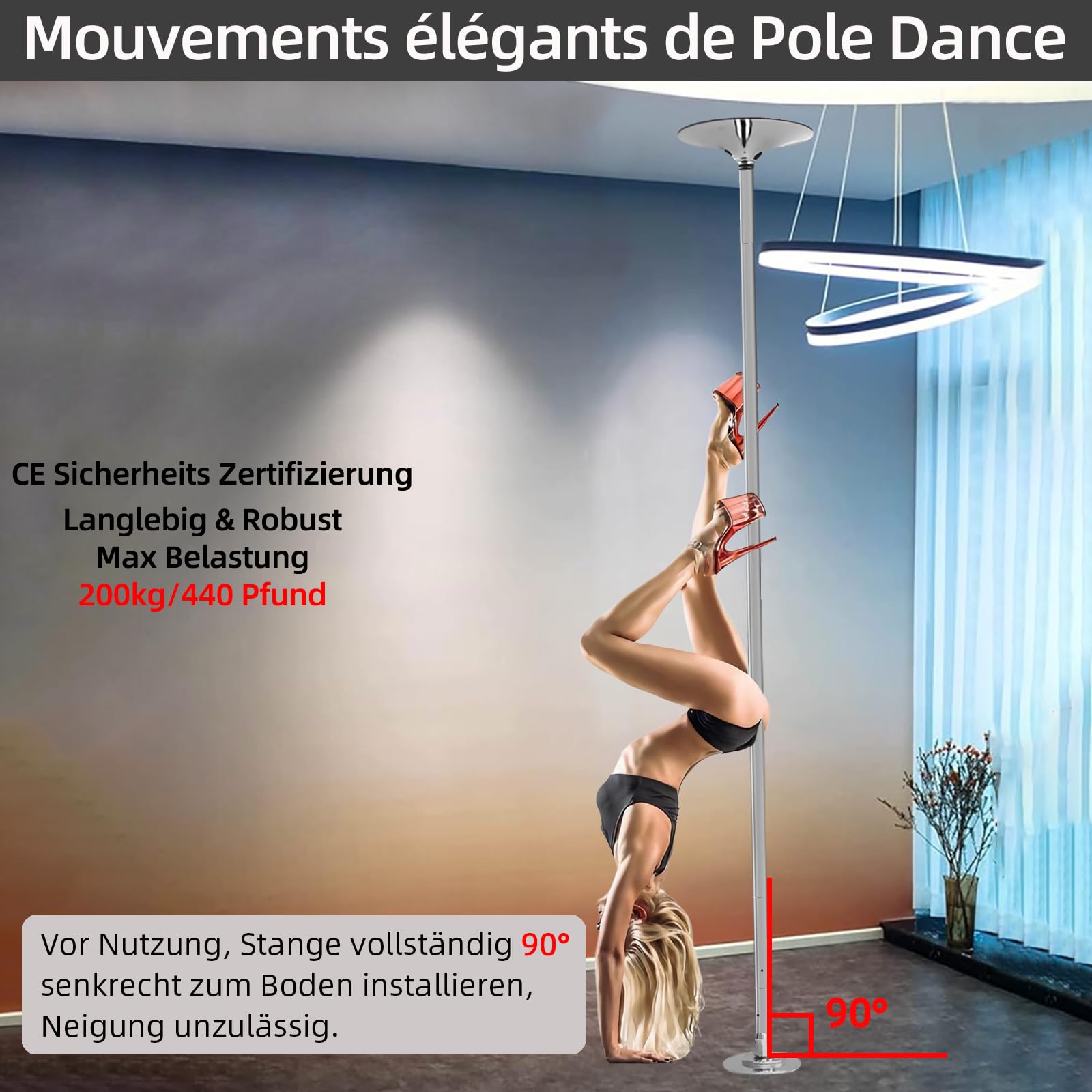 PRIOR FITNESS Professionelle Tanzstange, 45mm Poledance Set, Höhenverstellbar, Robust, Drehbar & Abnehmbar, Tragbar, CE-Zertifikat, Silber – Für Heim, Wohnung, Studio, Party & Fitness