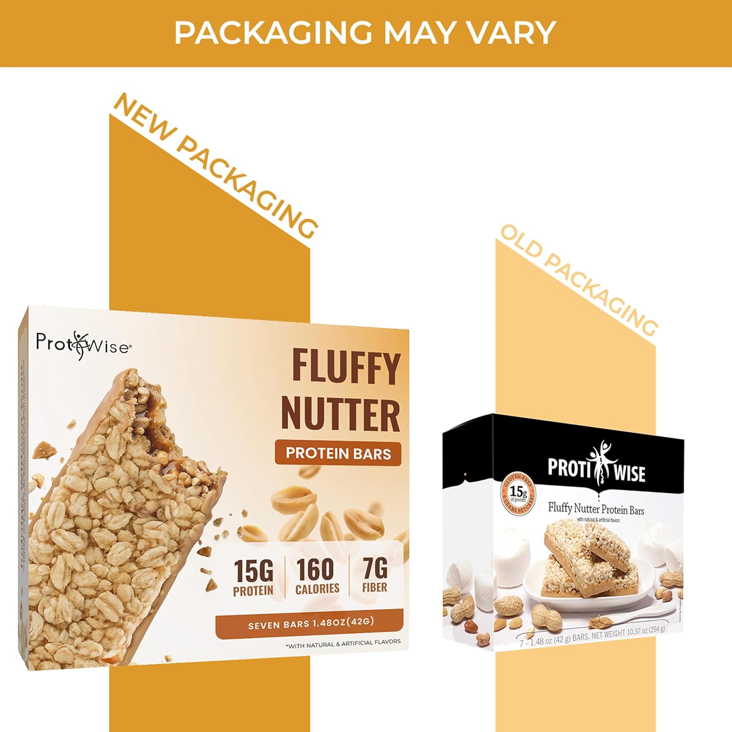ProtiWise Fluffy Nutter Protein Bars | 15g Protein, 7g Fiber | Low Sugar, Low Carb | Gluten Free | Keto Friendly Hunger Control Meal Replacement Weight Loss Bar | Pack of 12 (7 Bars/Box)