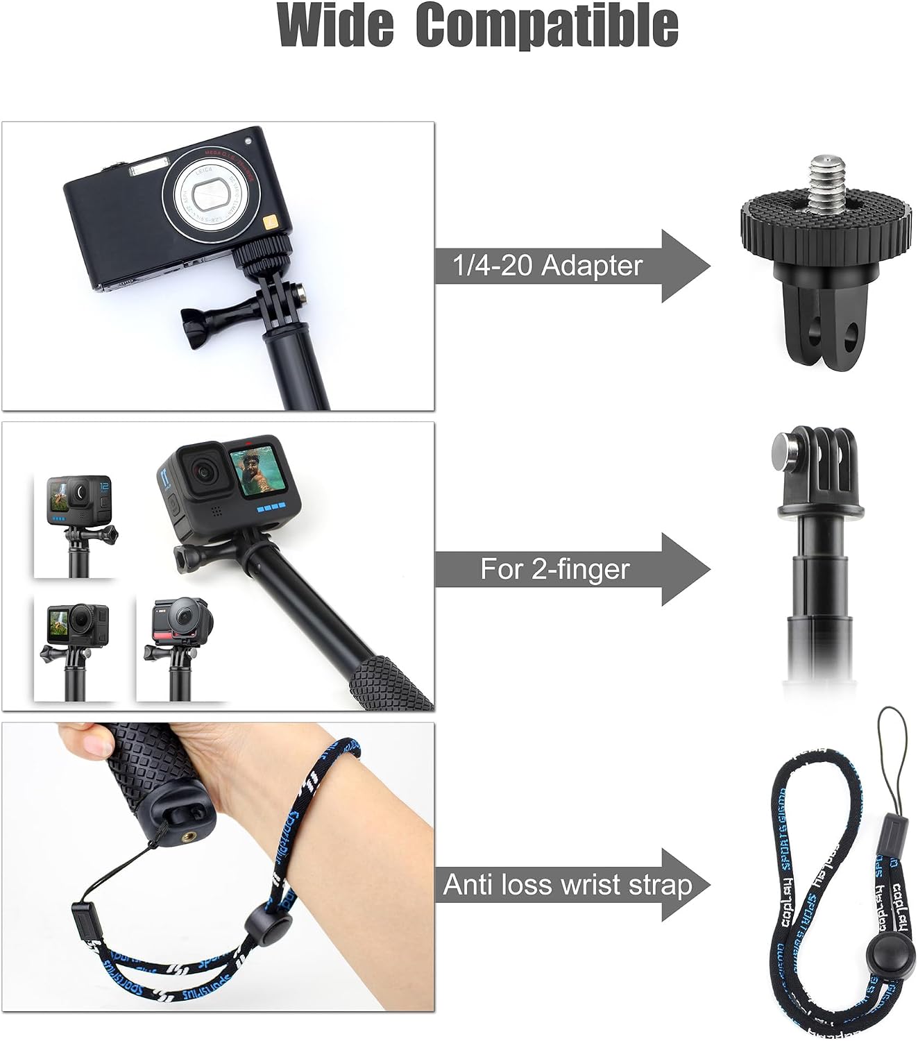 SOONSUN Waterproof Selfie Stick Long Extension Pole for GoPro Action Camera image 4