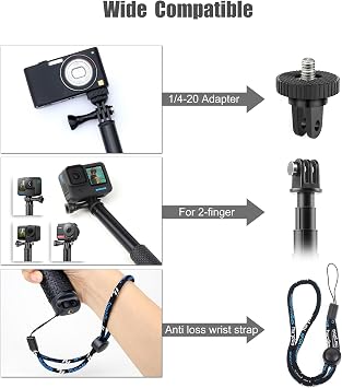 SOONSUN Waterproof Selfie Stick Long Extension Pole for GoPro Action Camera