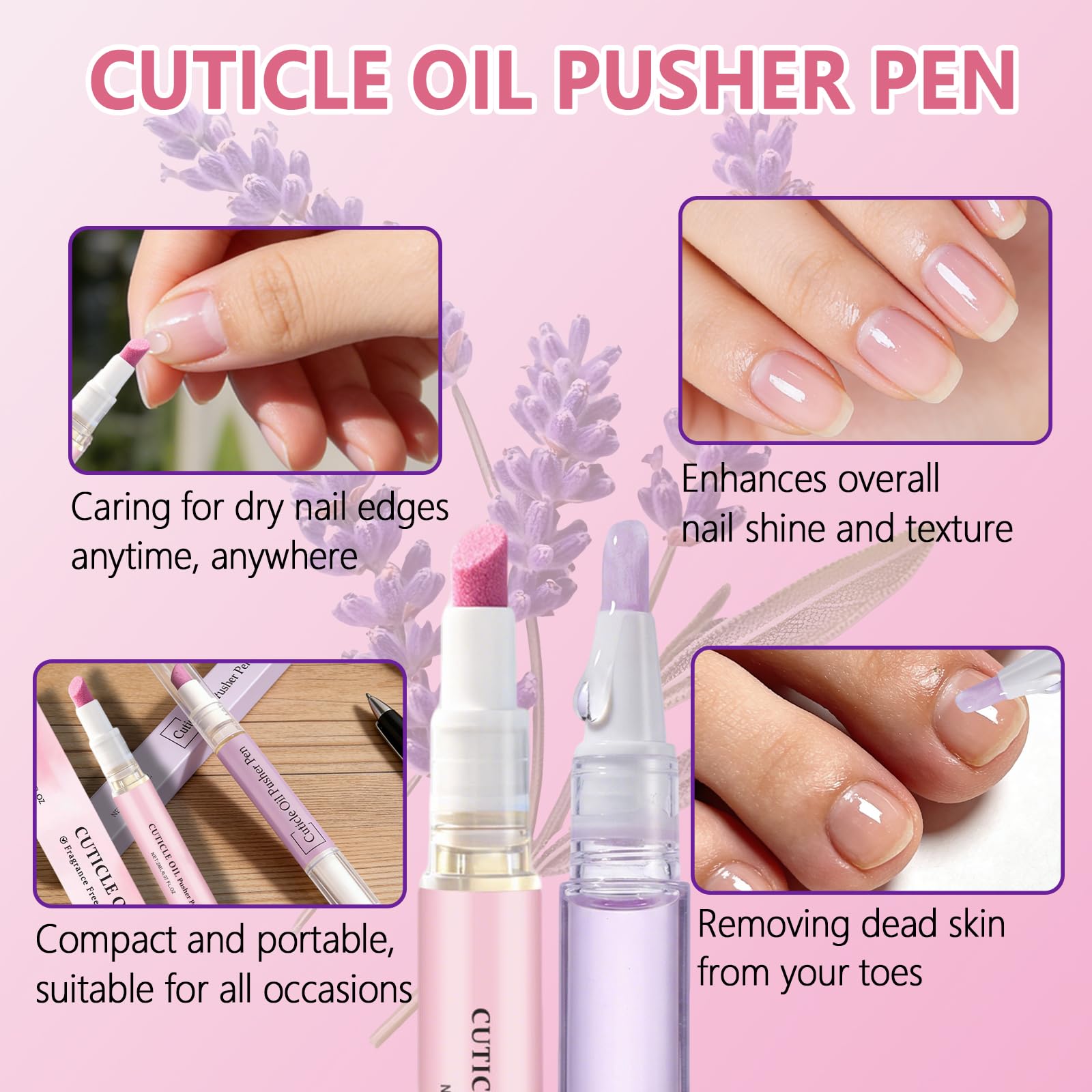 2PCS Penna Spingi Cuticole 2 in 1, Penna 3 in 1 con olio per cuticole, Olio Cuticole Unghie, 3-In-1Nail Care Pen, Nutriente E Lucidante,Cura Delicata,Adatto Per Unghie Secche E Danneggiate