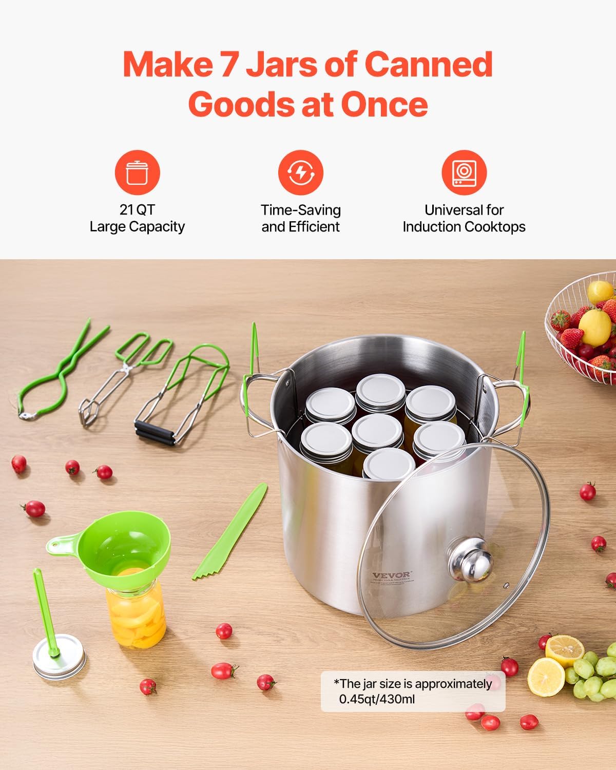 VEVOR Canning Supplies Starter Kit, 9 Pieces Stainless Steel Water Bath Canning Kit for Beginners, Canning Tools Set: Pot, Rack, Lid, Funnel, Tongs, Jar Lifter, Wrench, Magnetic Wand, Bubble Propper
